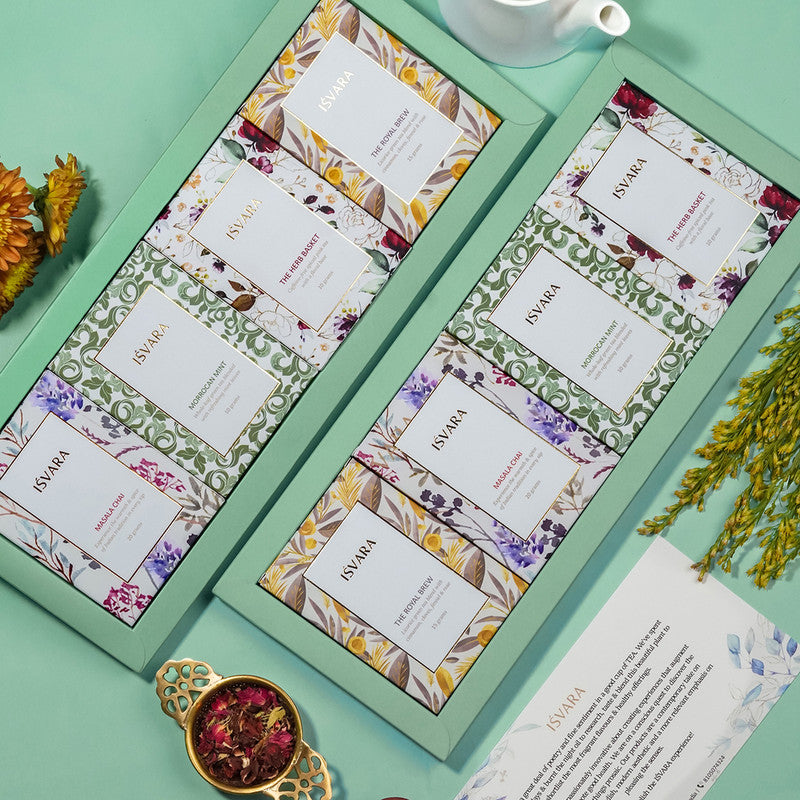 Tea Medley Gift Set | Set of 4 | The Herb Basket | The Royal Brew | Masala Chai 20 | Moroccan Mint、mySite、camillekostekn