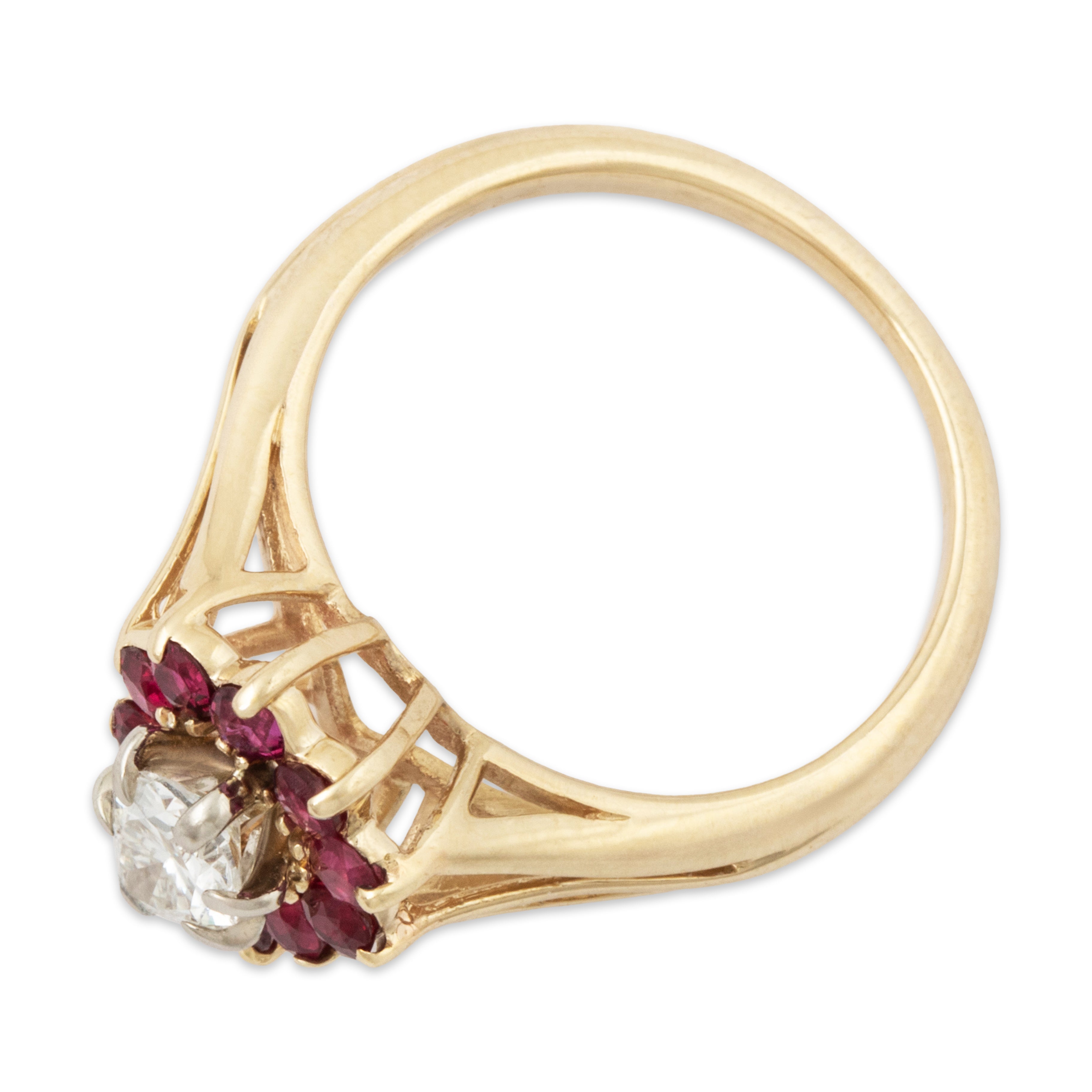 Vintage 14k Yellow Gold .44ct Diamond Ruby Haloed Teardrop Ring 4.25、mySite、hinf8tx79