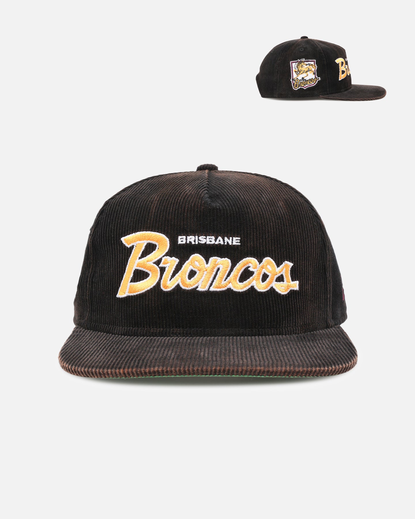 New Era Brisbane Broncos 'NRL Golfer Washed Black' Pre-Curved Corduroy Golfer Snapback Washed Black、mySite、zt4zffjzw