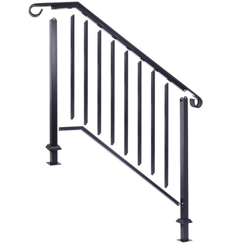 Handrails for Outdoor Steps, Fit 2 or 3 Steps Outdoor Stair Railing, Picket#2 Wrought Iron Handrail, Flexible Porch Railing, Black Transitional Handrails for Concrete Steps or Wooden Stairs、、eastwooduniform