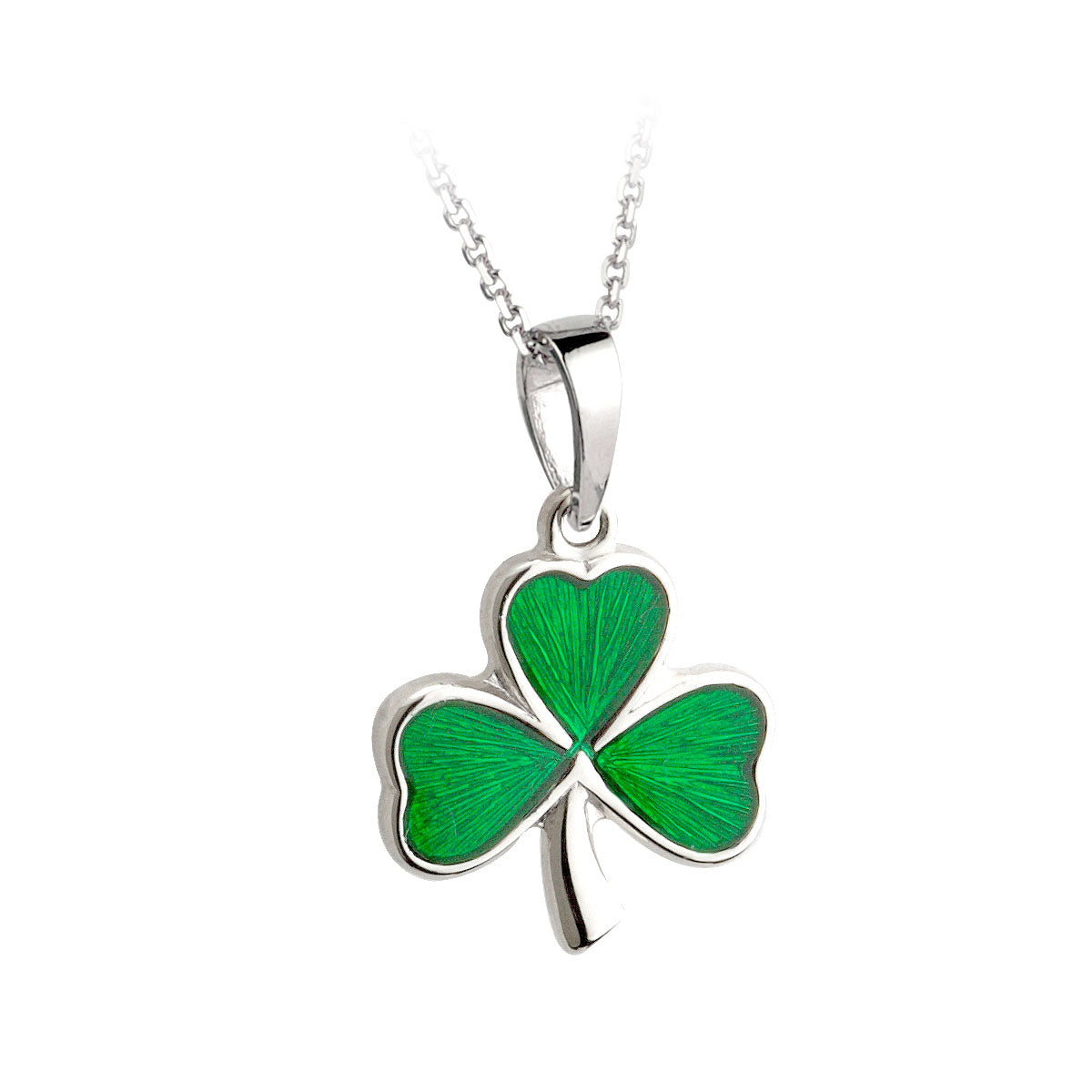  Silver Green Enamel Shamrock Pendant