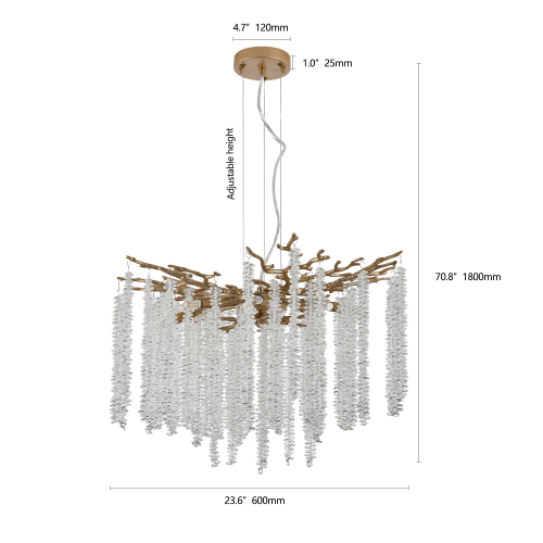 24-inch Modern Golden Pendant Light with Cascading Crystal Strands, Ideal for Living Room, Dining Room and Foyer, High-End Decorative Lighting Fixture (Bulb Not Included)、、eastwooduniform