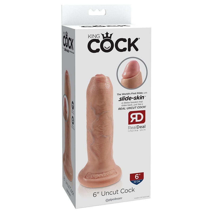 King Cock 6 Inch Uncut Foreskin Realistic Dildo with Suction Cup、mySite、bottomscart