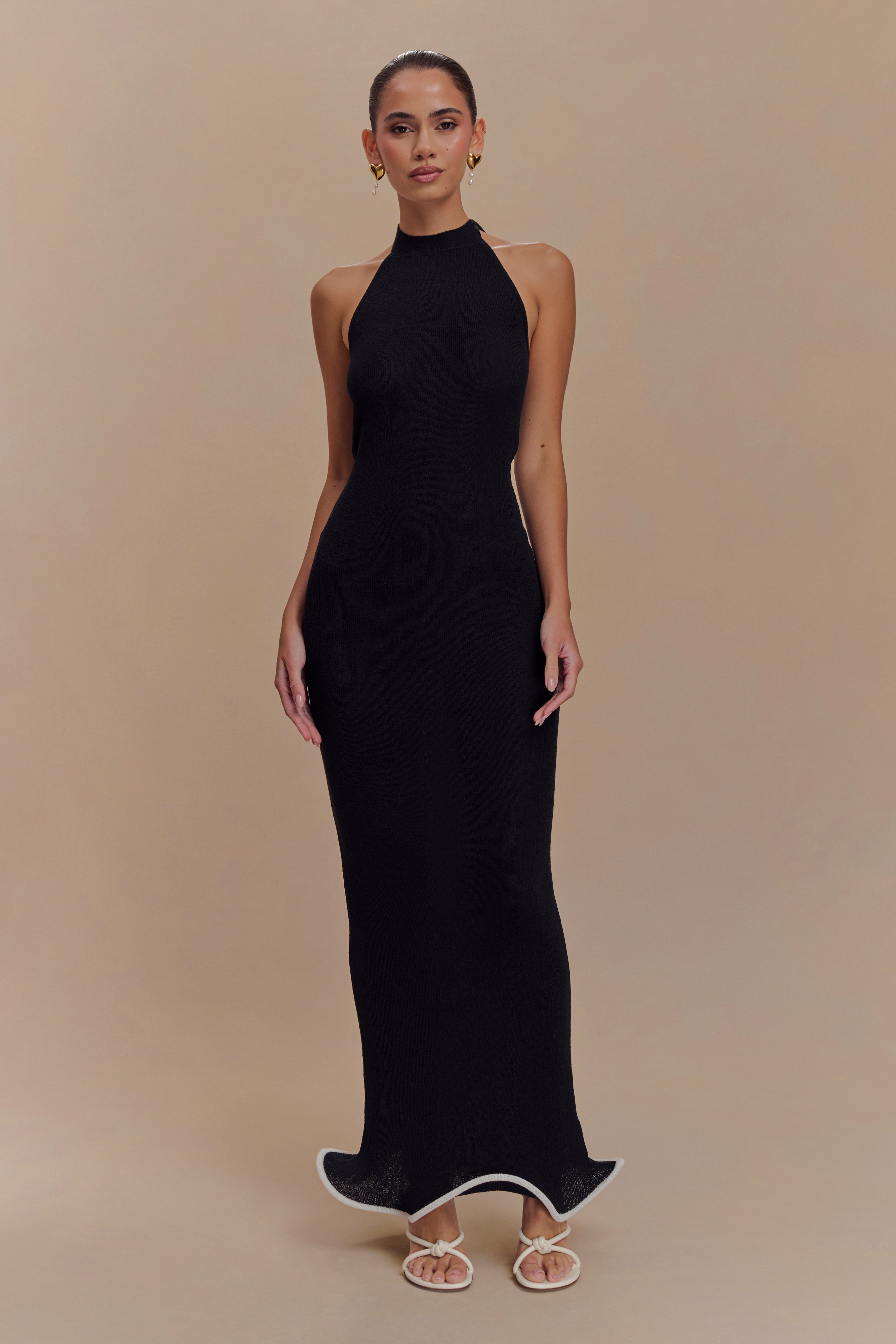 Melodie Halter Knit Maxi Dress - Black/White、mySite、solidvoid