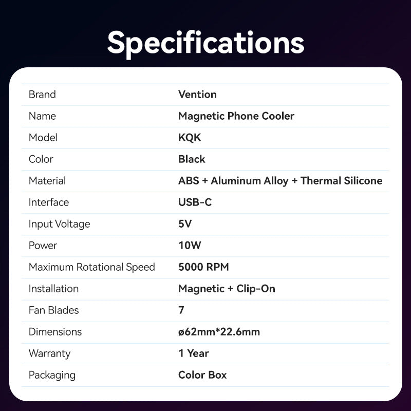 Vention Magnetic Mobile Phone Cooler with 3-Gear Adjustment Black LED Display Type、mySite、fannypackpong
