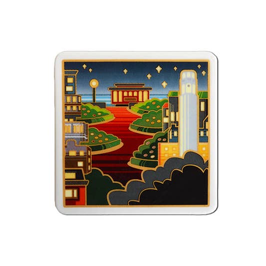 SF Mercantile - Twilight on Lombard Street Ceramic Coaster、mySite、garagedoors4me