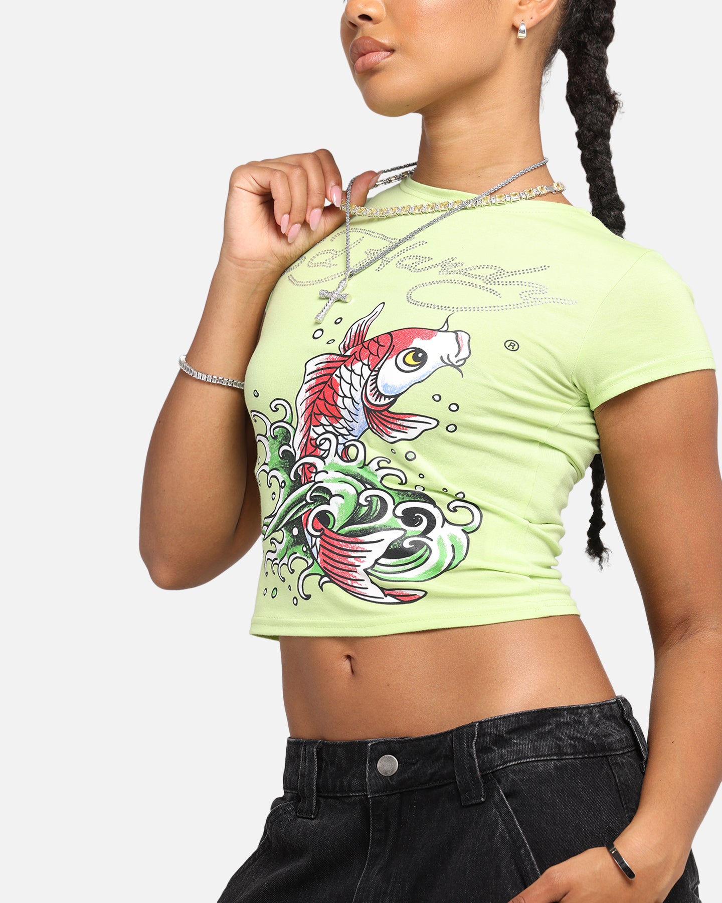 Ed Hardy Women's Koi Baby T-Shirt Green、mySite、zt4zffjzw