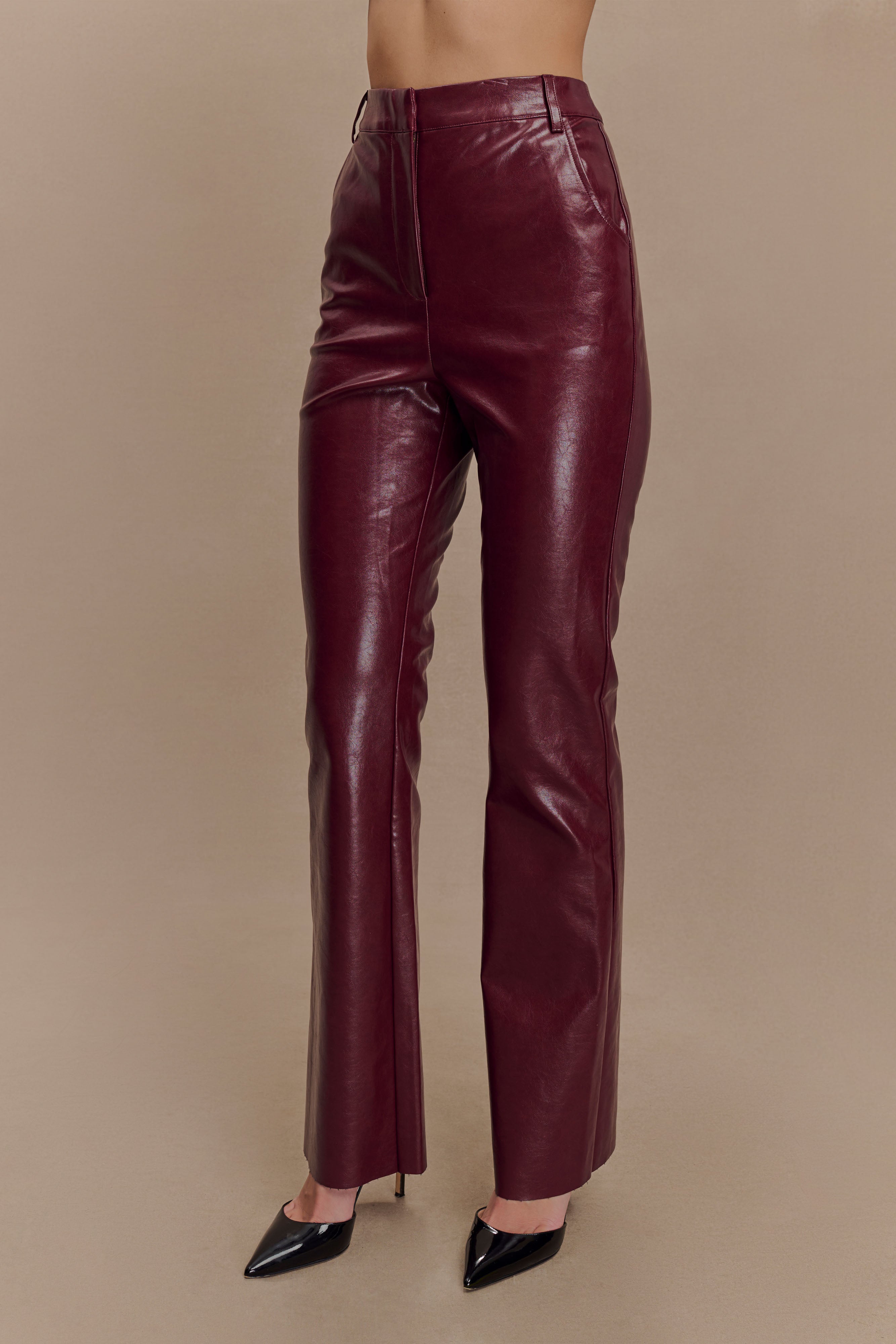 Tyra Straight Leg Faux Leather Pants - Cherry Red、mySite、solidvoid