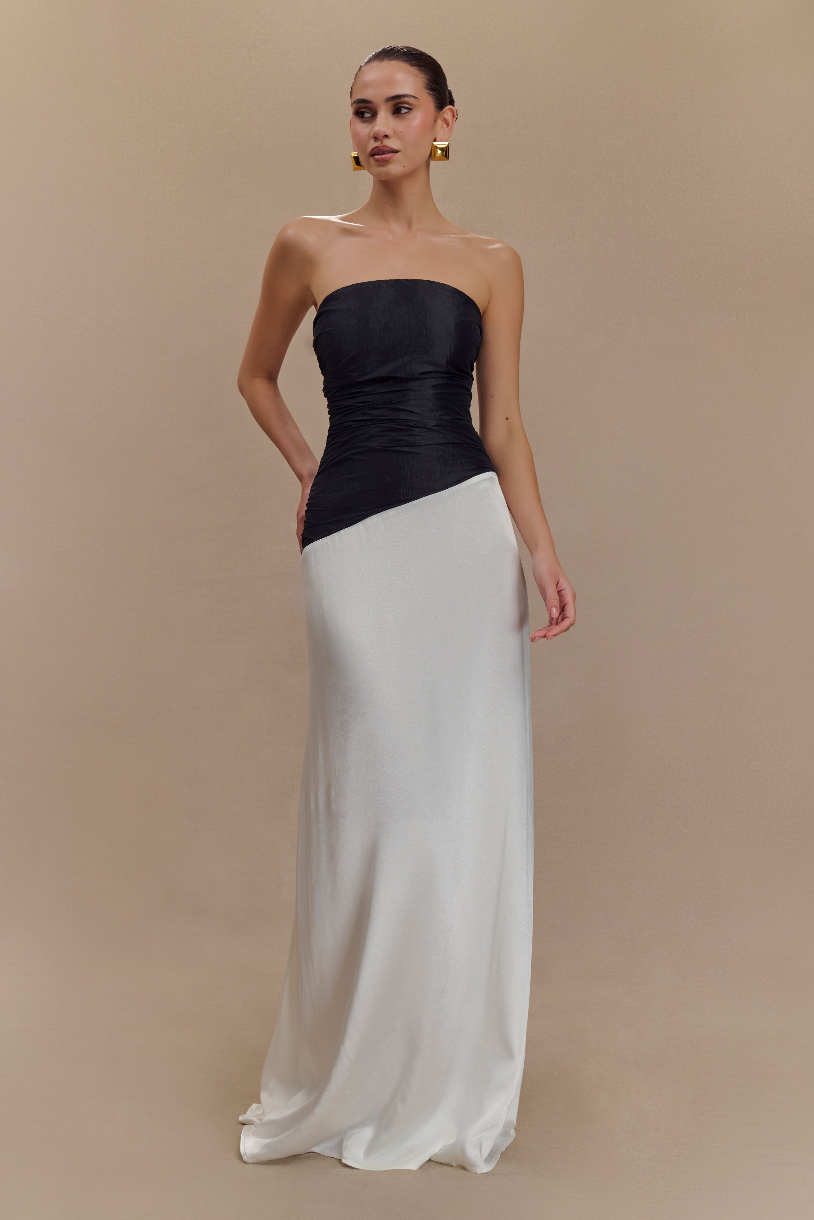 Serena Strapless Taffeta Maxi Dress - White/Black、mySite、solidvoid