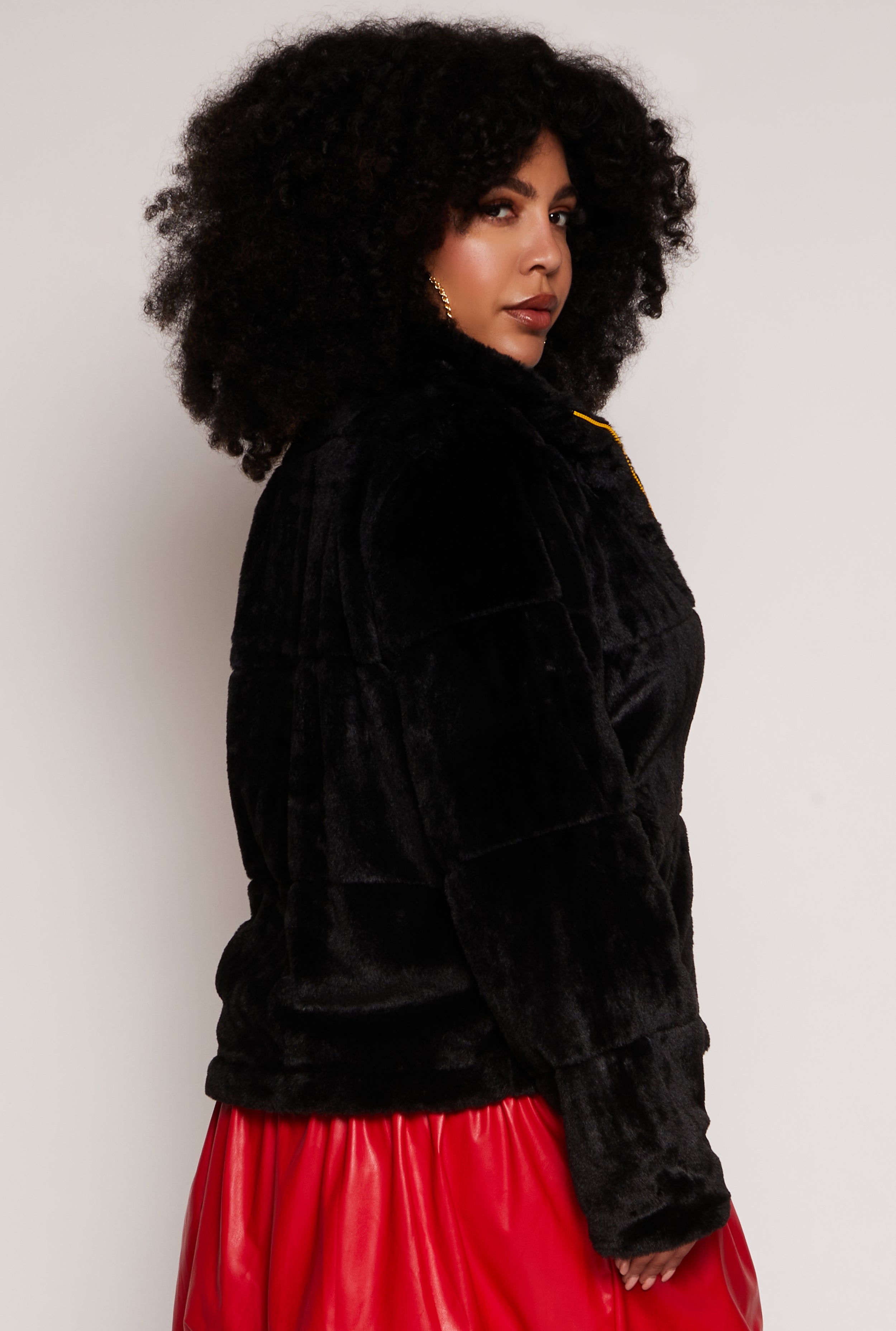 Plus Size Zip Front Faux Fur Jacket、mySite、camillekostekn