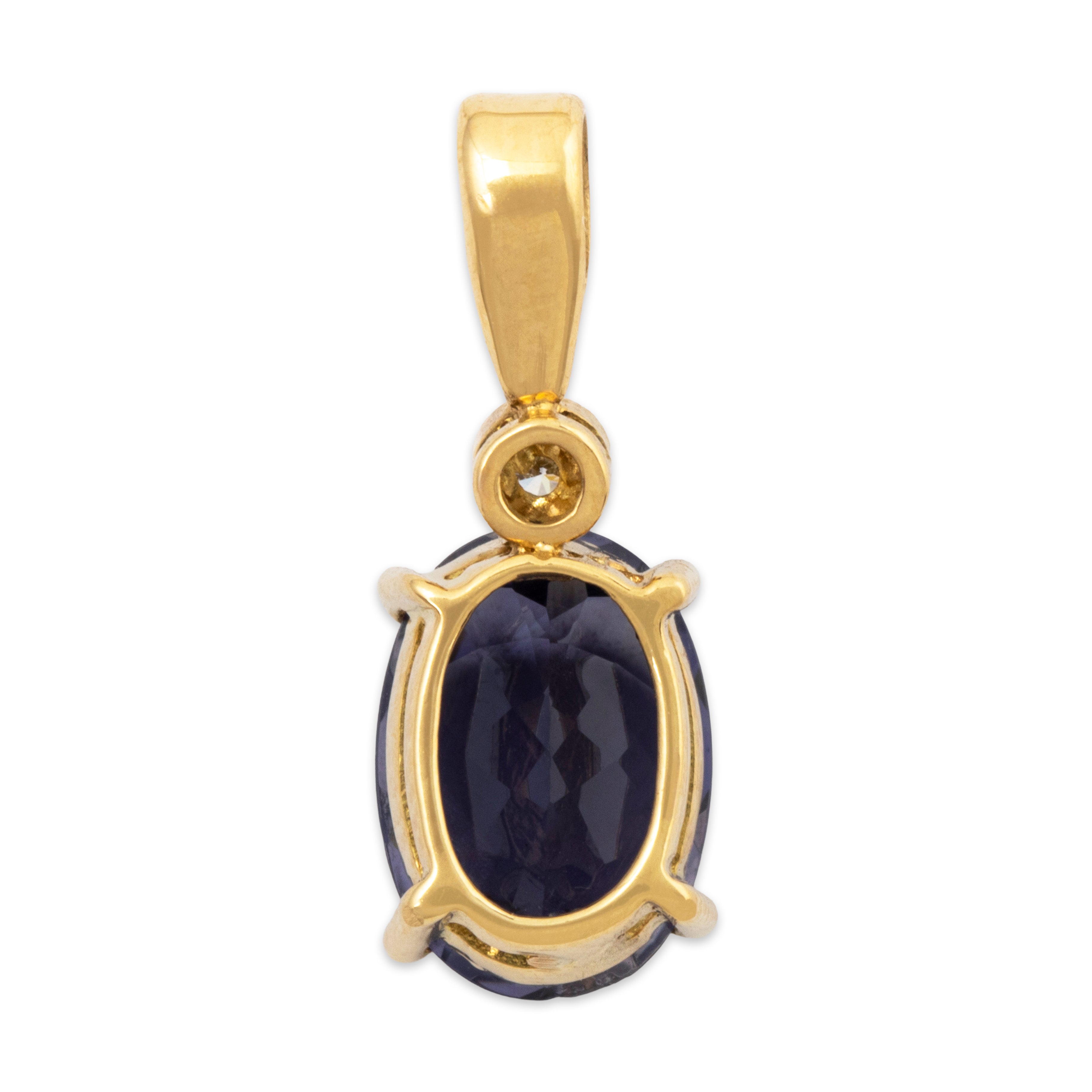 Vintage 18k Yellow Gold 1.7ct Iolite Diamond Chic Checkerboard Pendant、mySite、hinf8tx79