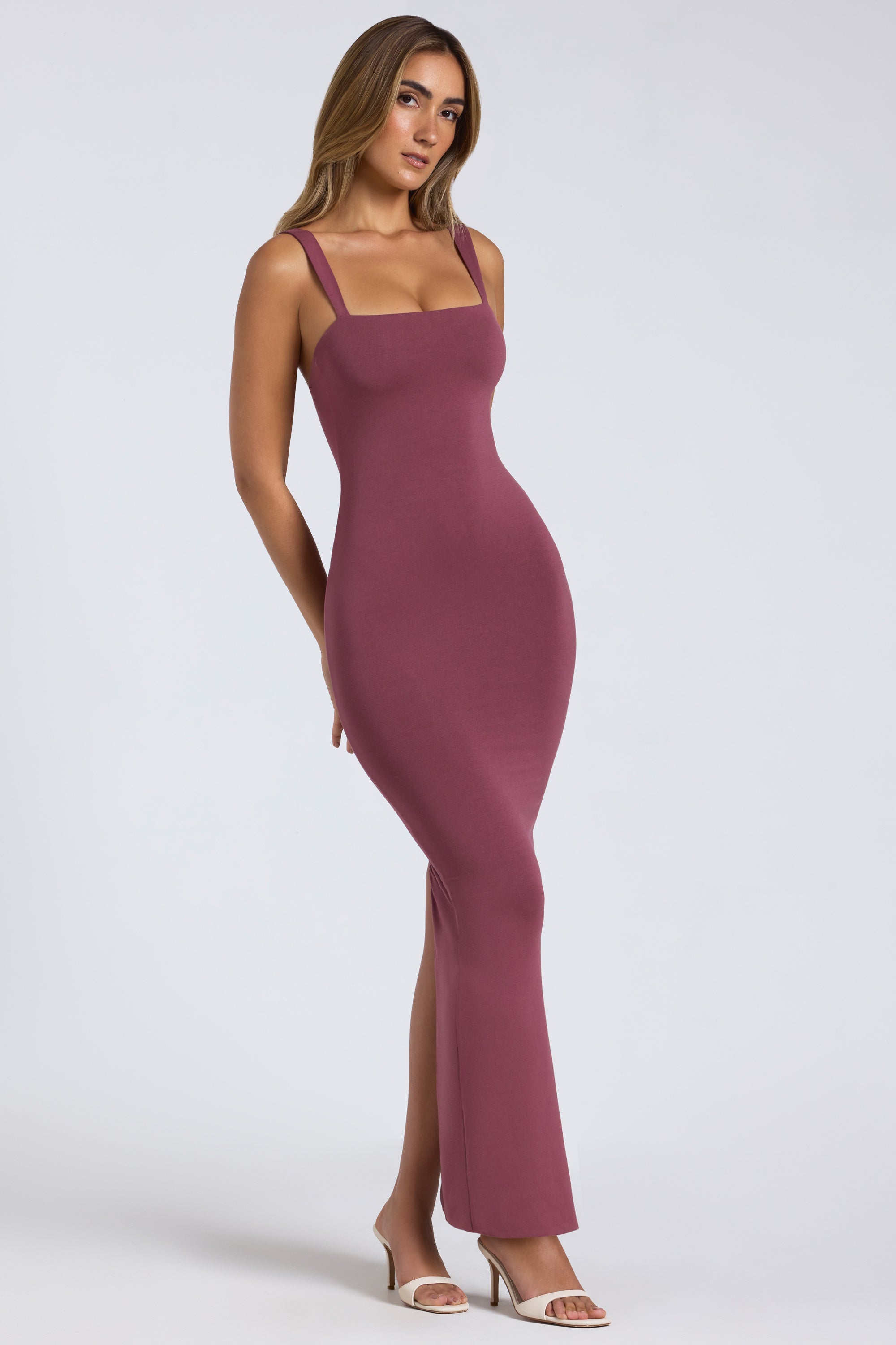 Modal Square Neck Low Back Maxi Dress in Plum、mySite、solidvoid