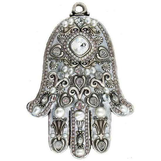 Michal Golan Silvertone Pearl Wall Hamsa、mySite、topwebapps