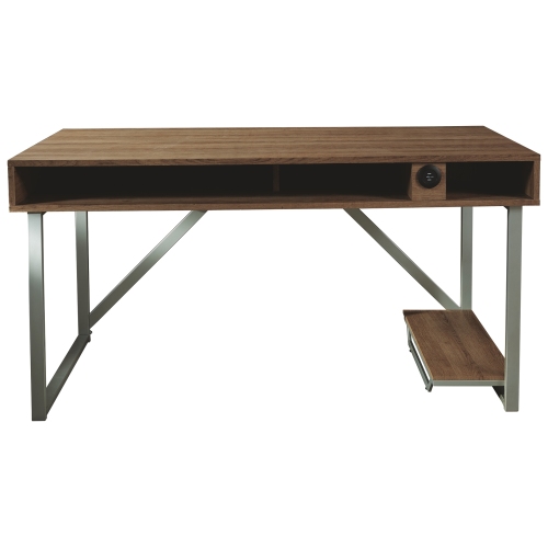 60 Inch Wood Gaming Desk, LED Back Light, 2 USB Ports, Brown, Gray、、casual