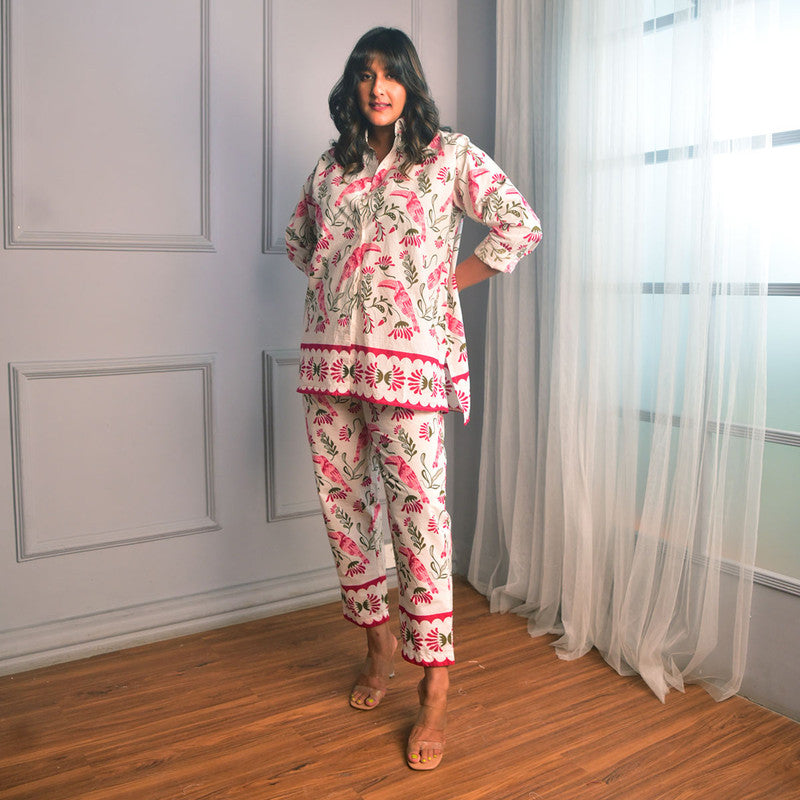 Cotton Co Ord Set For Women | Shirt & Pant | Block Print | Pink、mySite、camillekostekn
