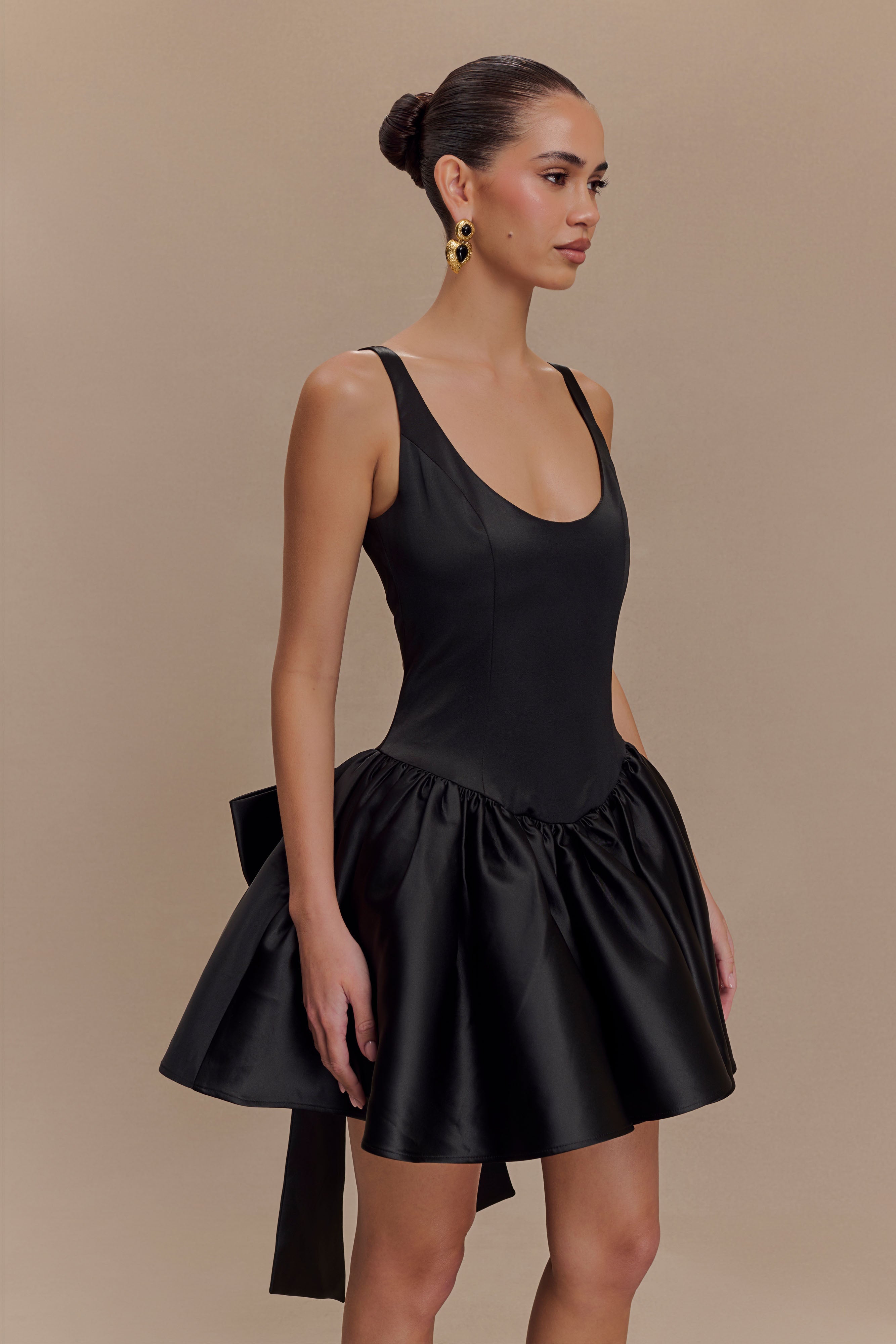 Felicia Satin Mini Dress With Bow - Black、mySite、solidvoid