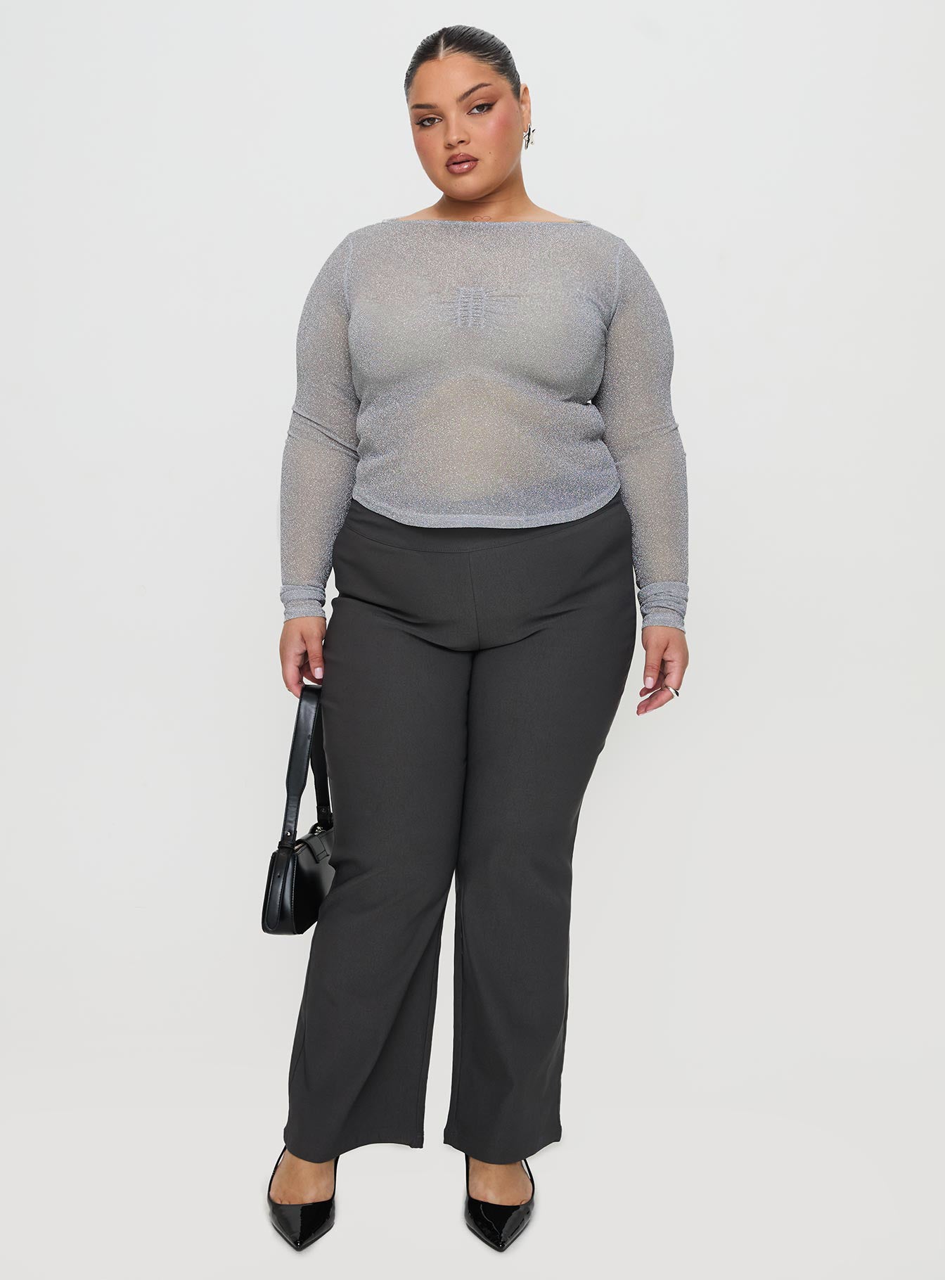 Crystal Clear Long Sleeve Mesh Top Silver、mySite、solidvoid