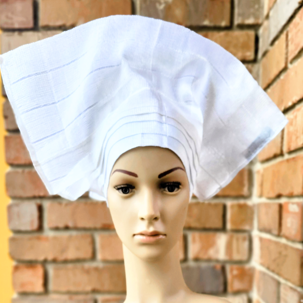 White Pre-tied layered Aso Oke Pre-tied head dress、mySite、solidvoid