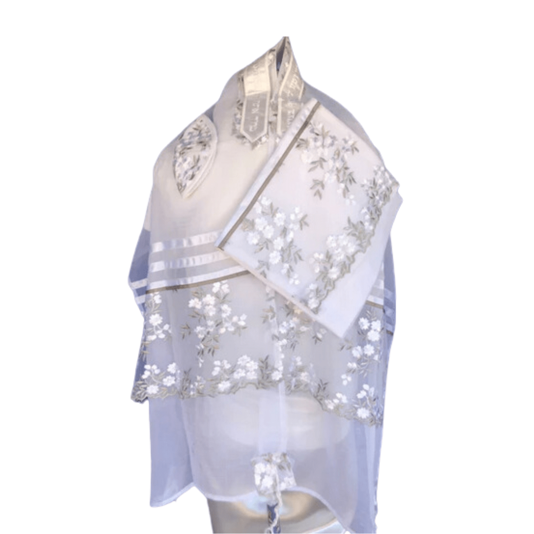  White Chiffon With Silver Leaf Tallit、mySite、elrpsem3k