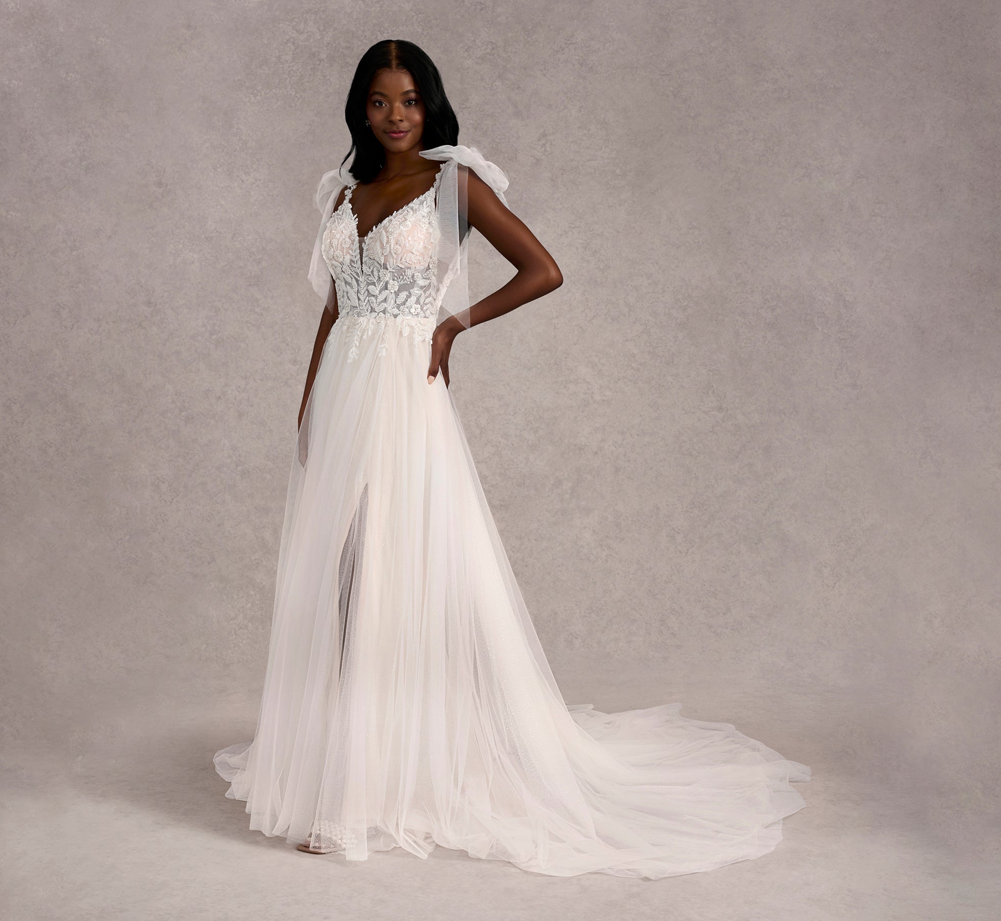 Hand Beaded Lace A-Line Gown Sparkle Tulle In Ivory/Almond/Nude In Ivory Almond Nude、mySite、solidvoid