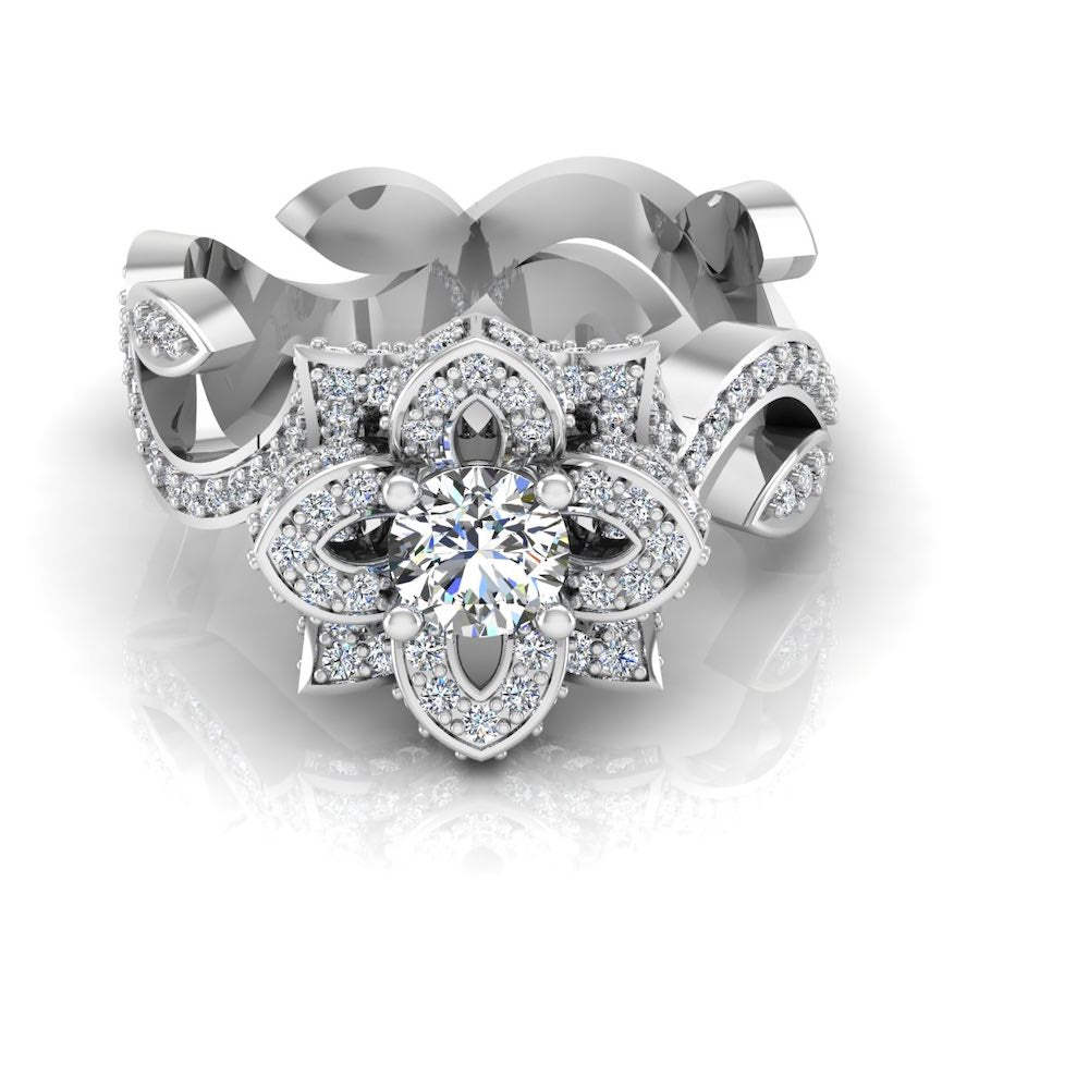 Round Floral Antique Moissanite Engagement Ring、mySite、hinf8tx79