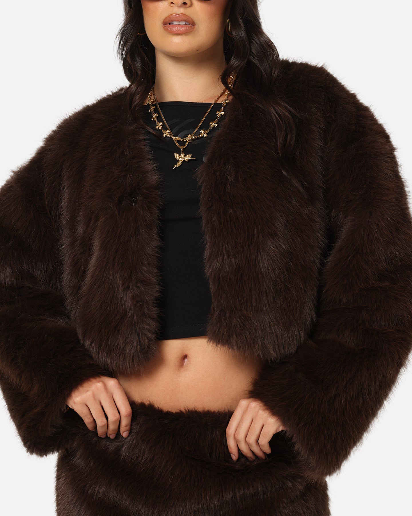 Ed Hardy Women's Faux Fur Jacket Brown、mySite、zt4zffjzw