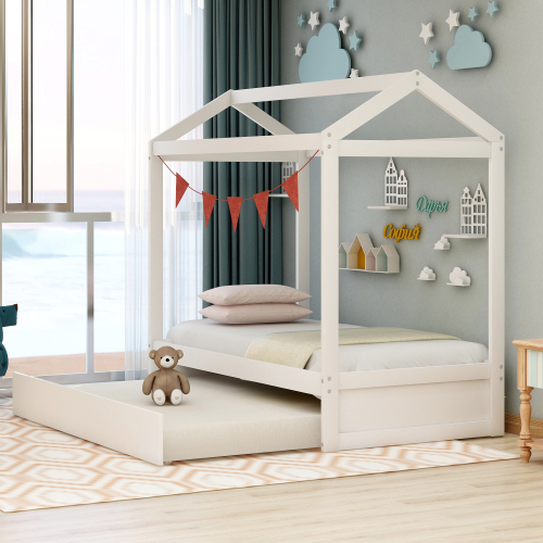 House Bed with Trundle, can be Decorated,White(Old SKU:SM000103AAK)、、casual