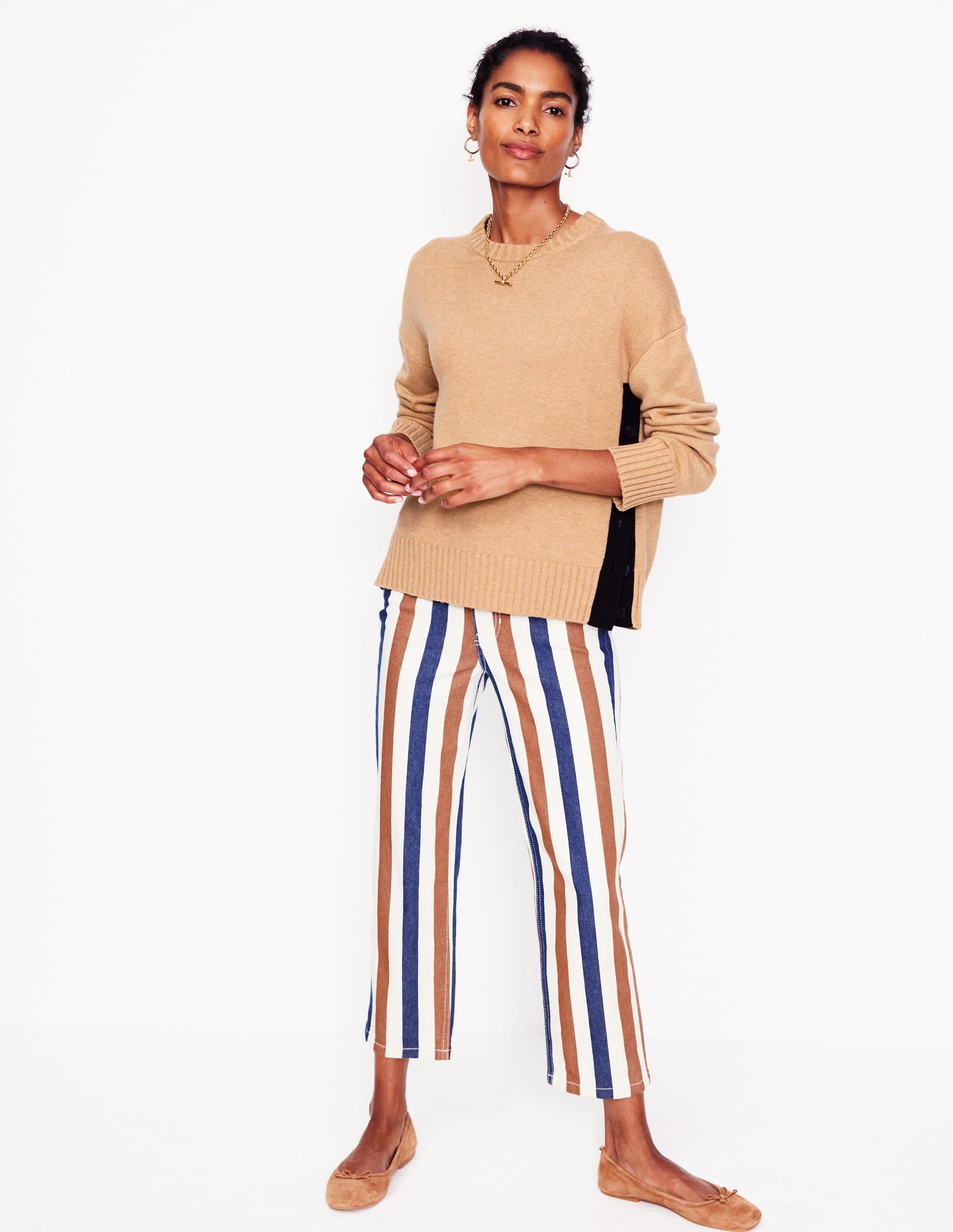  Zia Button Side Jumper-Camel Melange、mySite、ashleygrahame