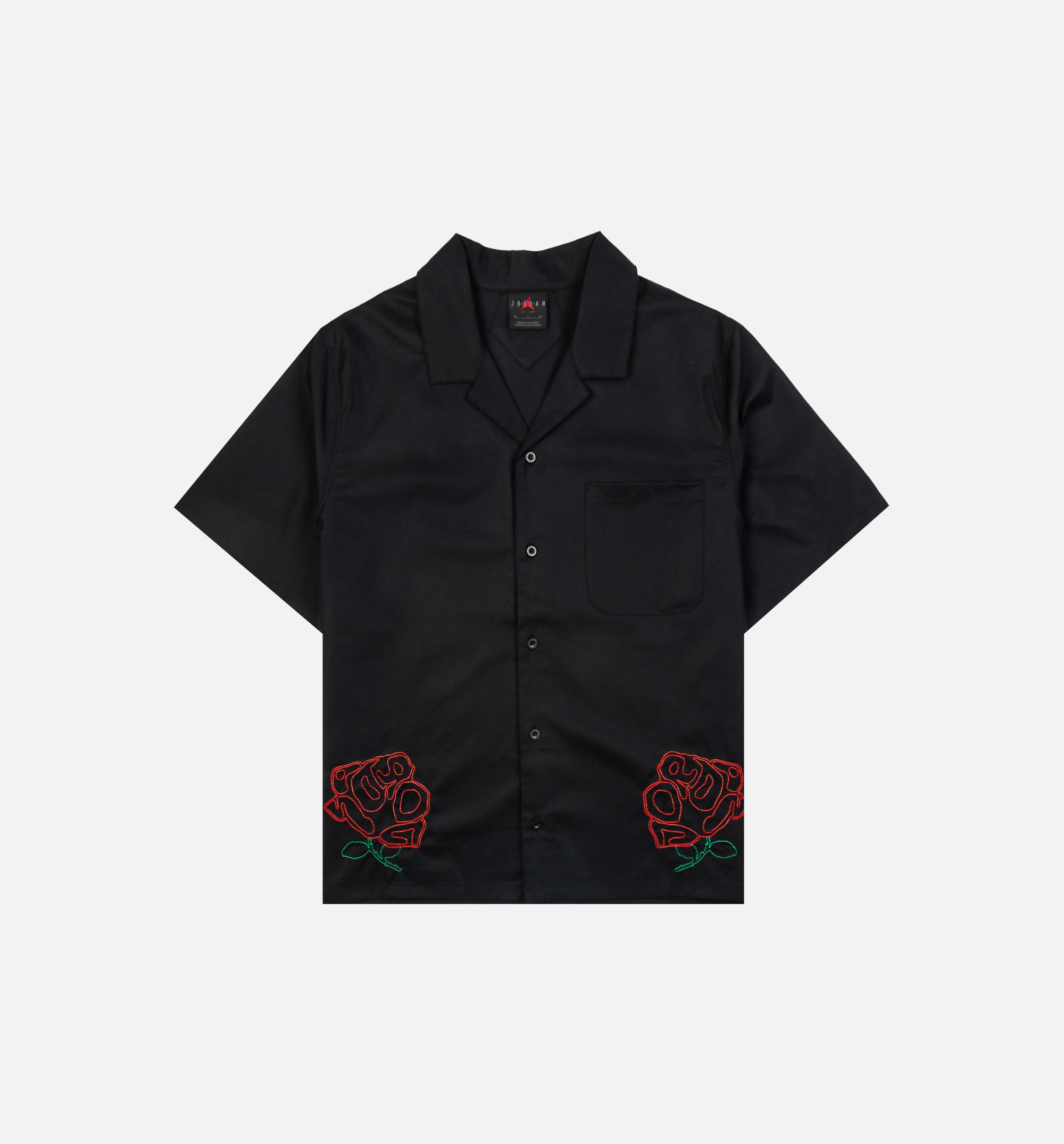 Roses Woven Button Up Womens Short Sleeve Shirt - Black/Red、mySite、dreamappss