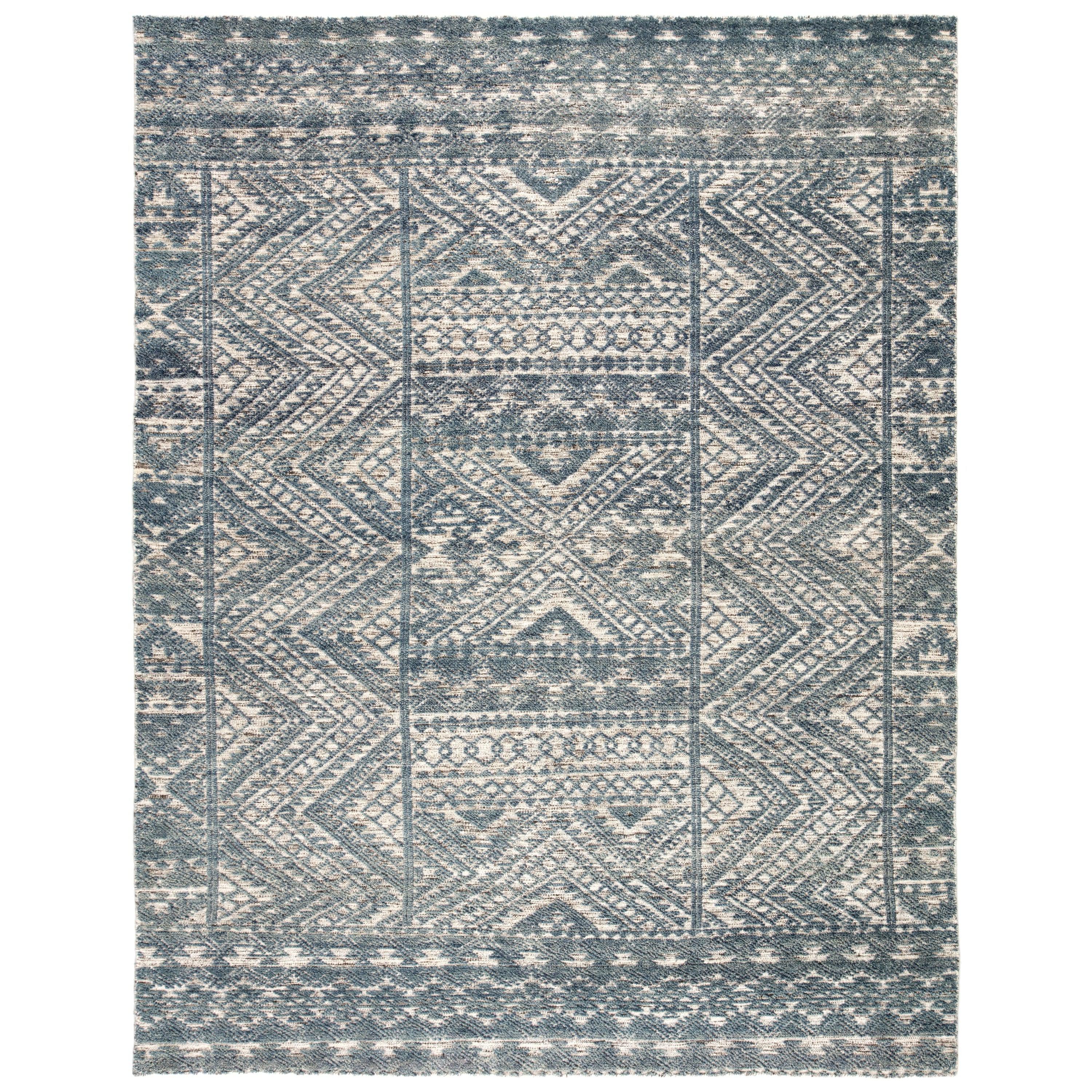 Prentice Hand-Knotted Geometric Blue Ivory Area Rug、mySite、gigharbornorthrealestate