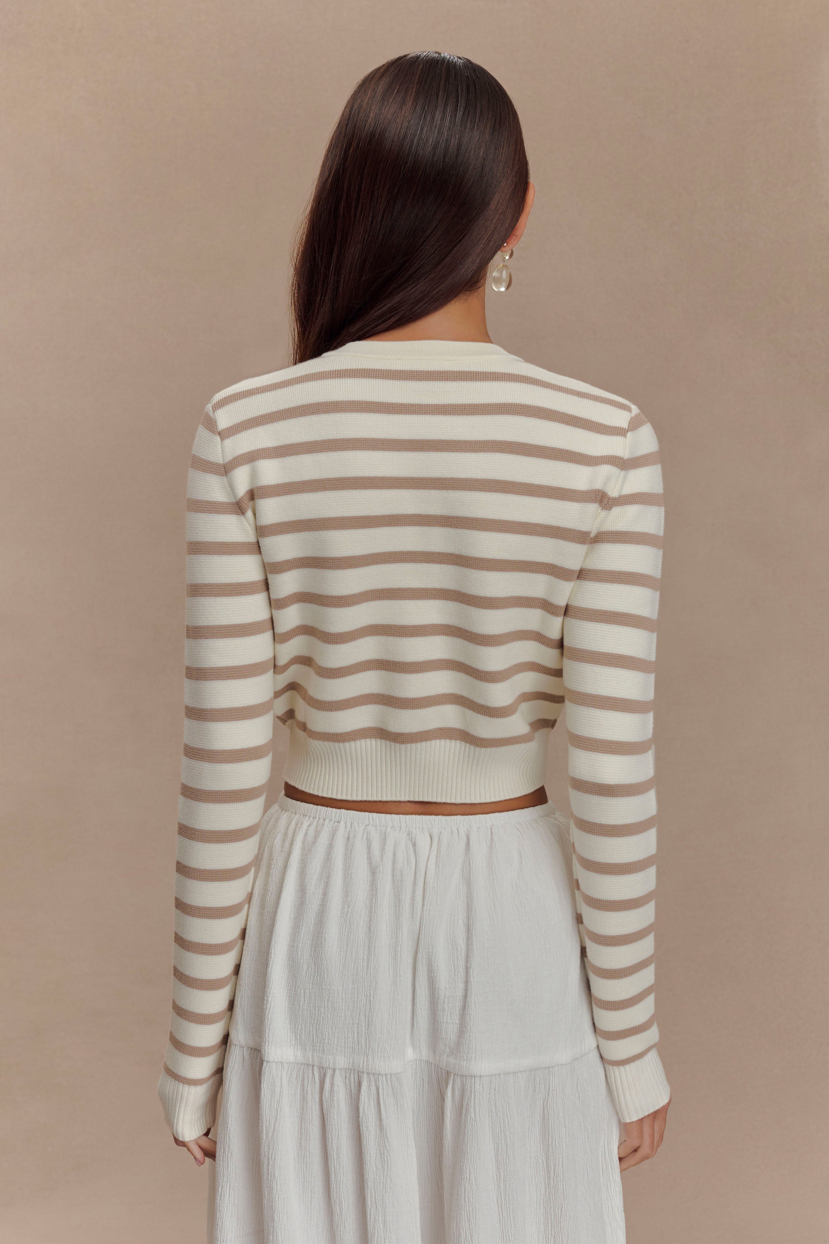 Tanner Striped Knit Cardigan - Nude/White、mySite、solidvoid