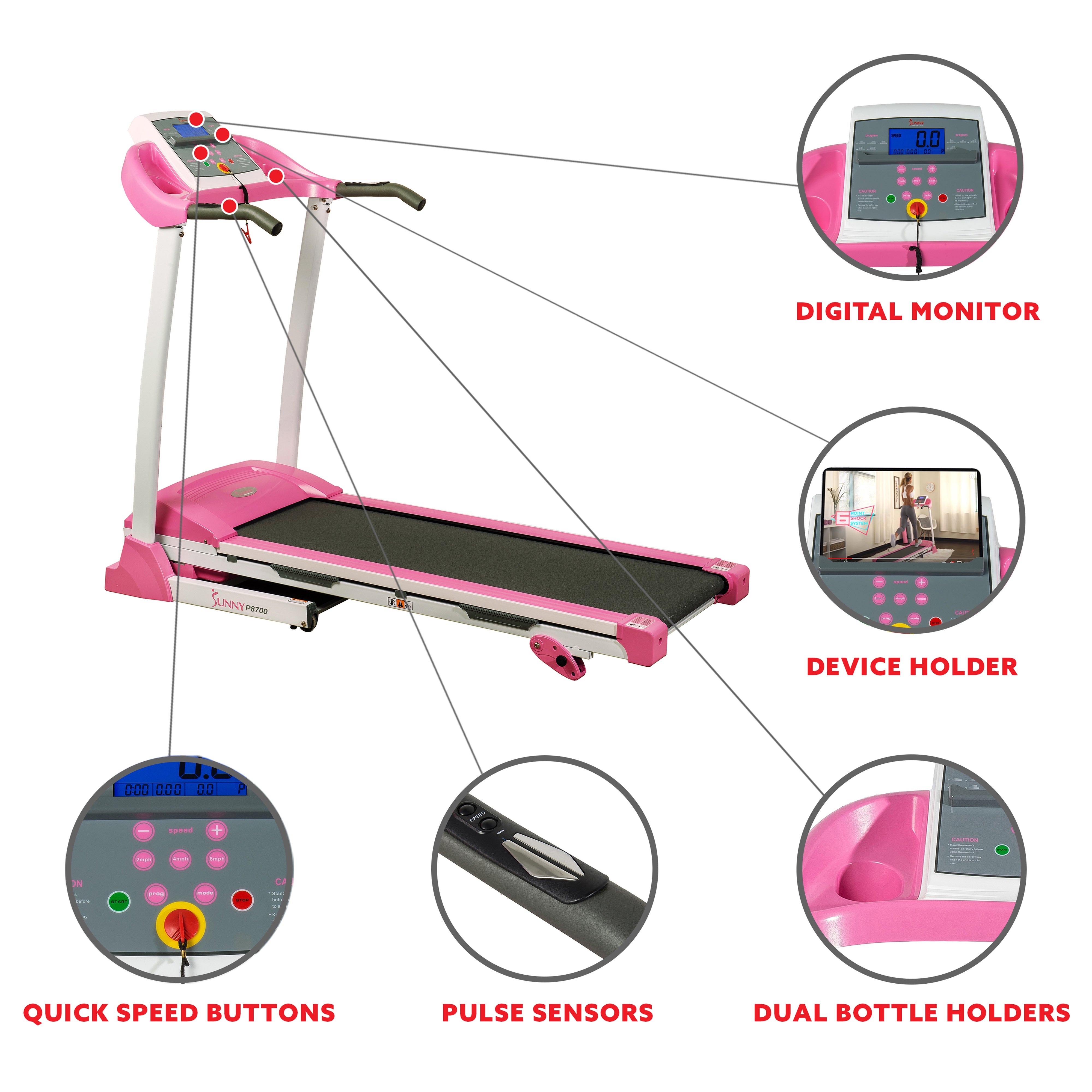  Pink Treadmill w/ Manual Incline and LCD Display、mySite、ghnorth