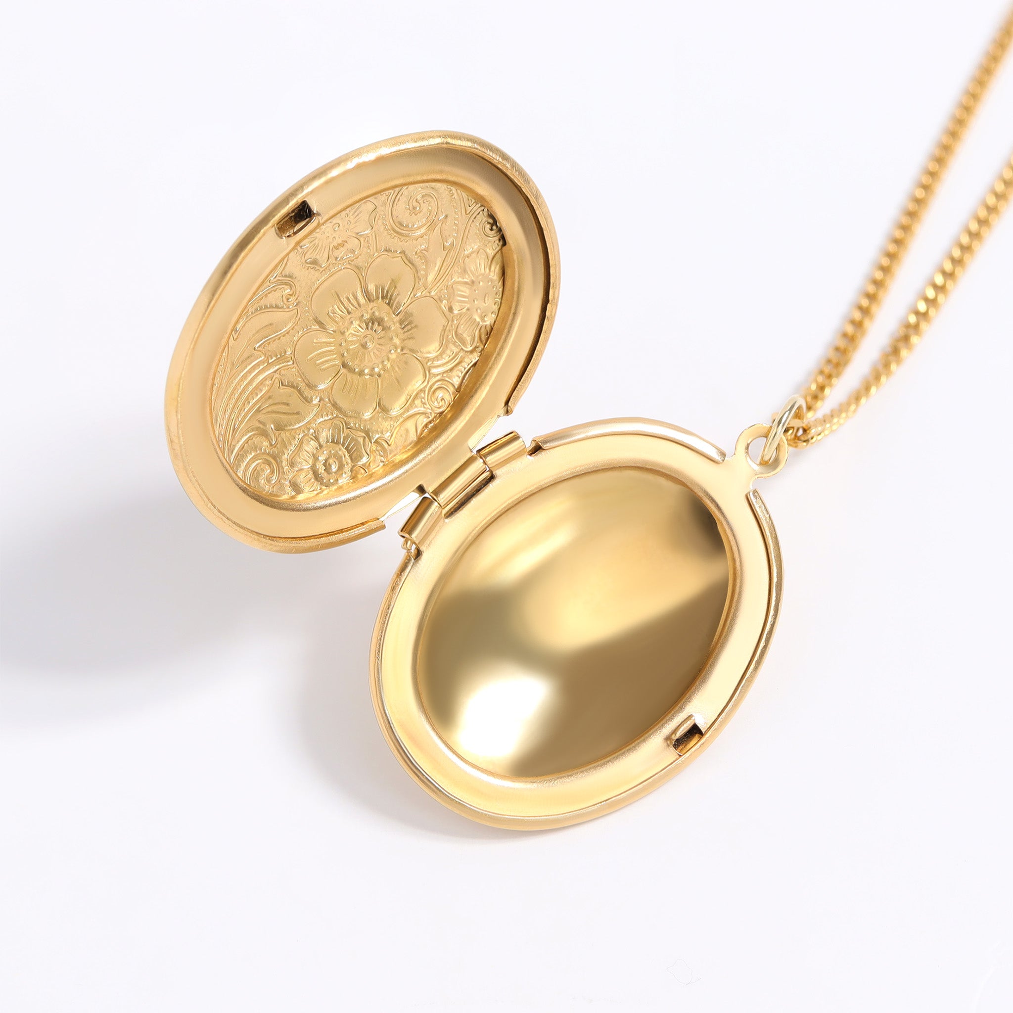 18K Gold PVD Stainless Steel Textured Oval Locket / PDL0245、mySite、dreamappss