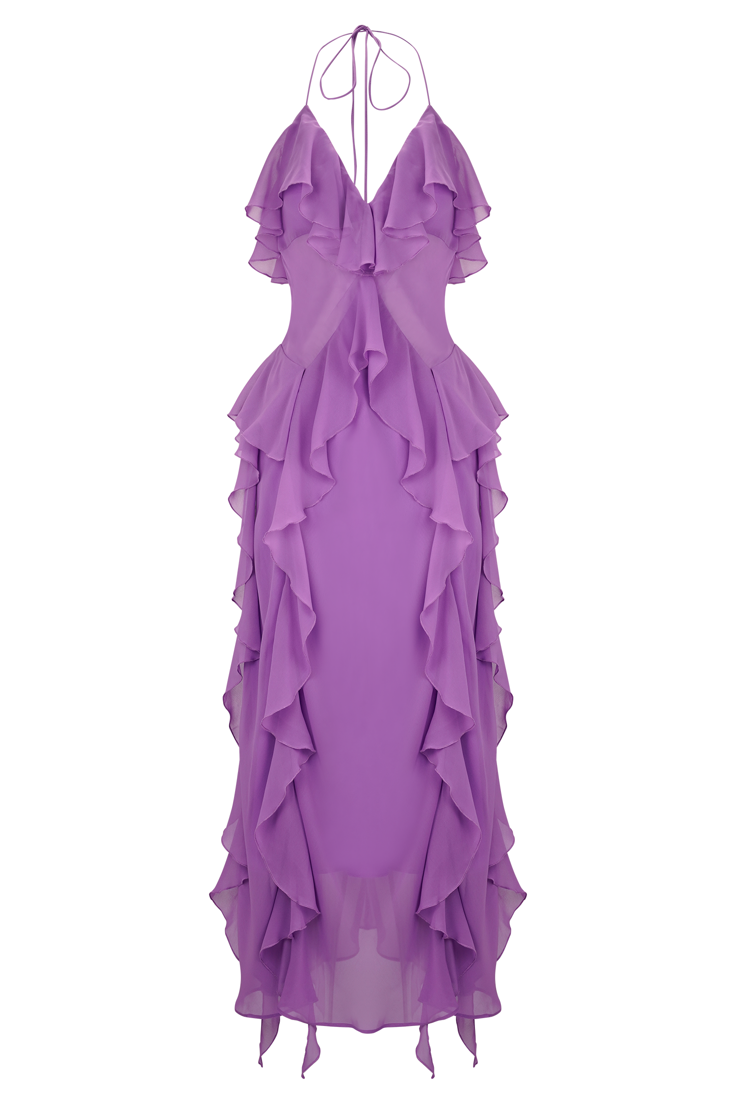 Aleyna Chiffon Ruffle Midi Dress - Purple、mySite、solidvoid