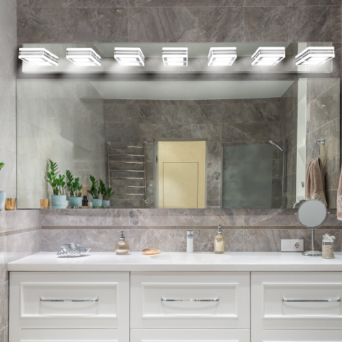 (Same as W1340142518/L2005-B-7) 45" Modern Black 7-Light LED Vanity Light, Square Acrylic Lampshades Wall Mount Fixture for Bathroom, Mirror Lighting、、eastwooduniform