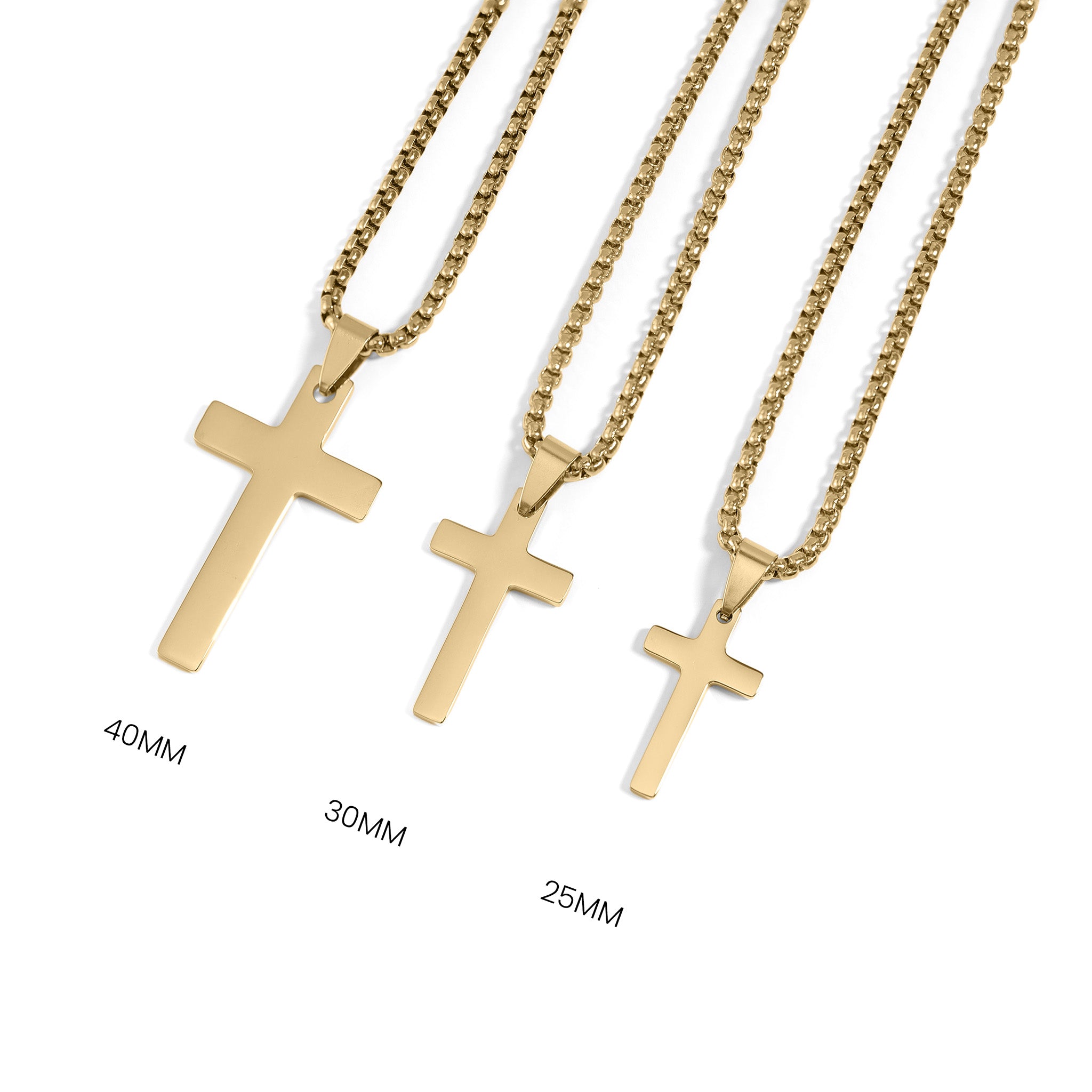 18K Gold PVD Stainless Steel Cross Pendant With Rounded Box Chain / SBB0291、mySite、dreamappss