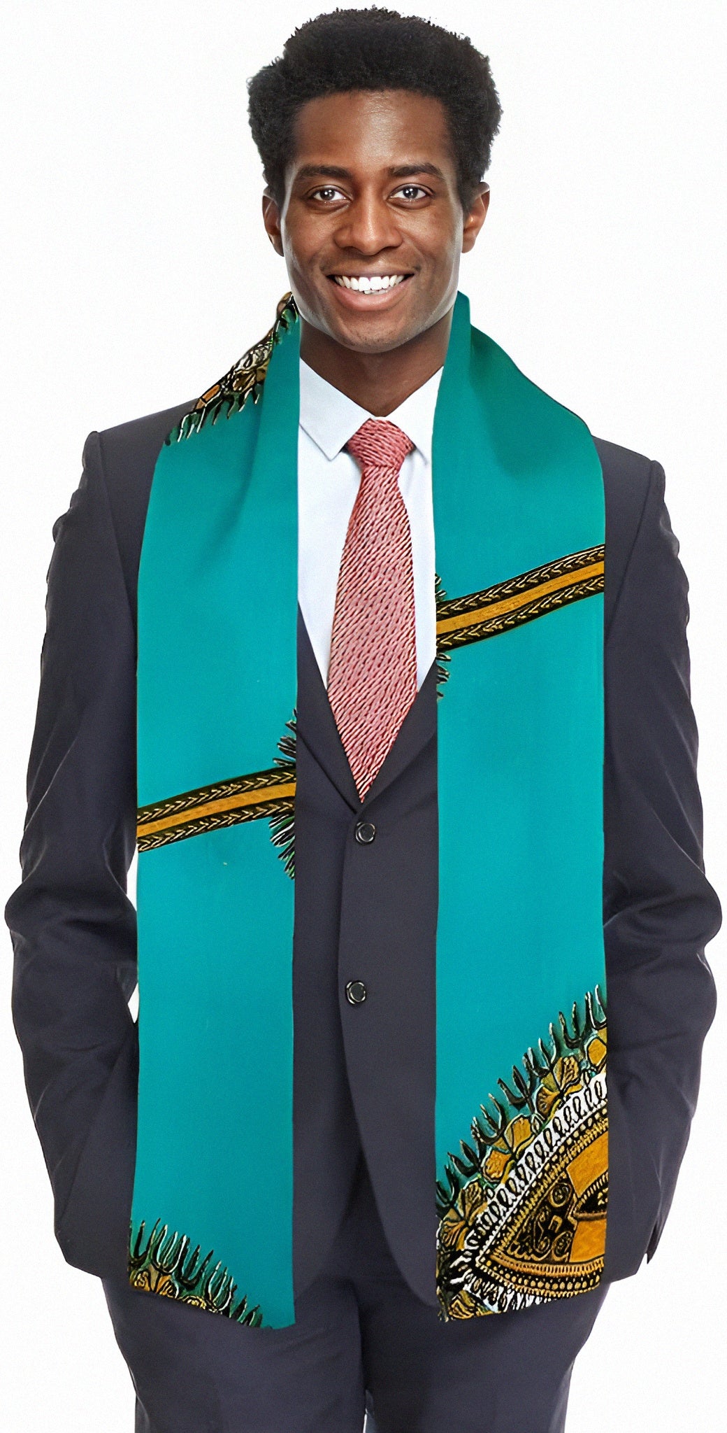 Dupsie's Zambezi Twilight Turquoise Blue Ankara African Print Sash Stole DP3769S、mySite、solidvoid