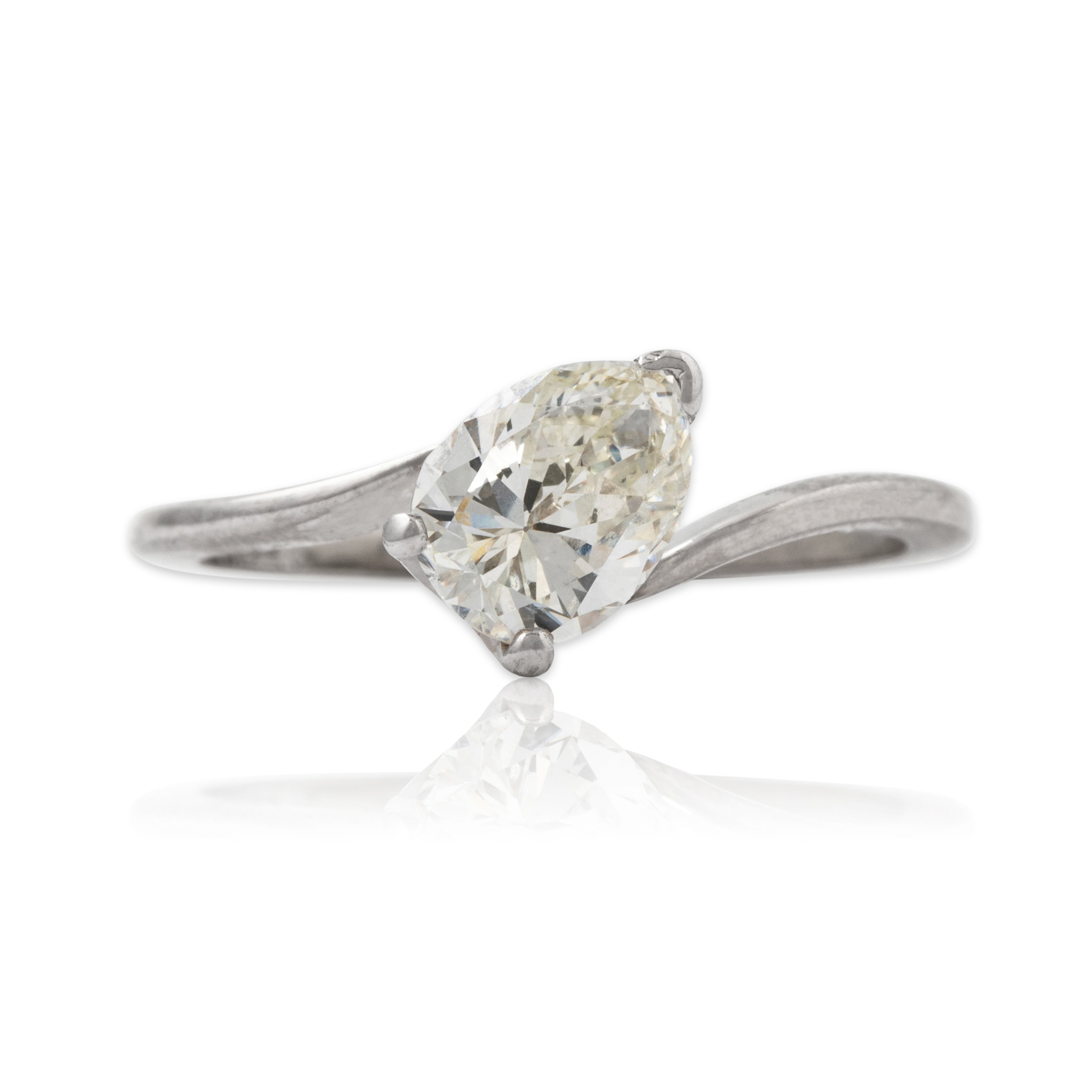 Vintage 14k White Gold .9ct Diamond Elegant Asymmetrical Solitaire Ring 6.25、mySite、hinf8tx79