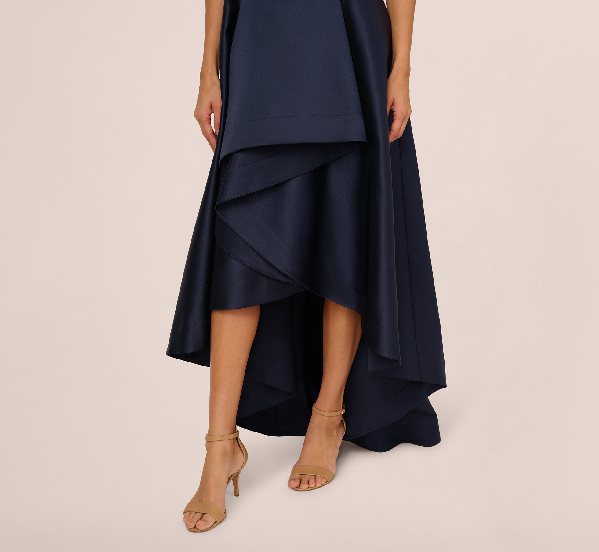One Shoulder Draped Mikado High Low Gown In Midnight、mySite、solidvoid