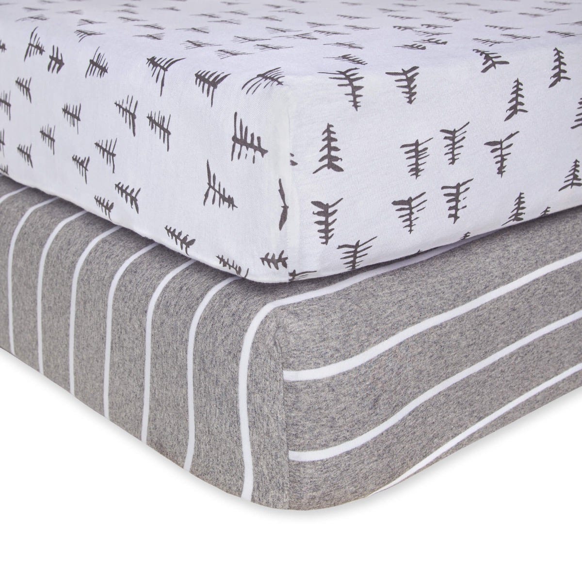 Pine Forest & Stripe Organic Cotton BEESNUG® Fitted Crib Sheet 2 Pack、mySite、g9winljtr