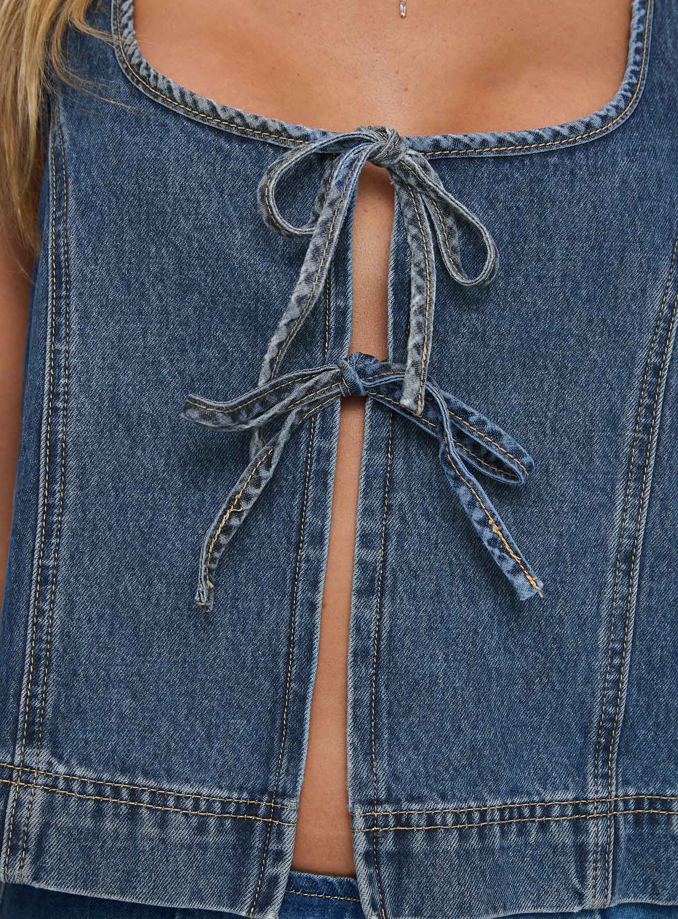 Stefenie Denim Tie Top Mid Wash、mySite、solidvoid