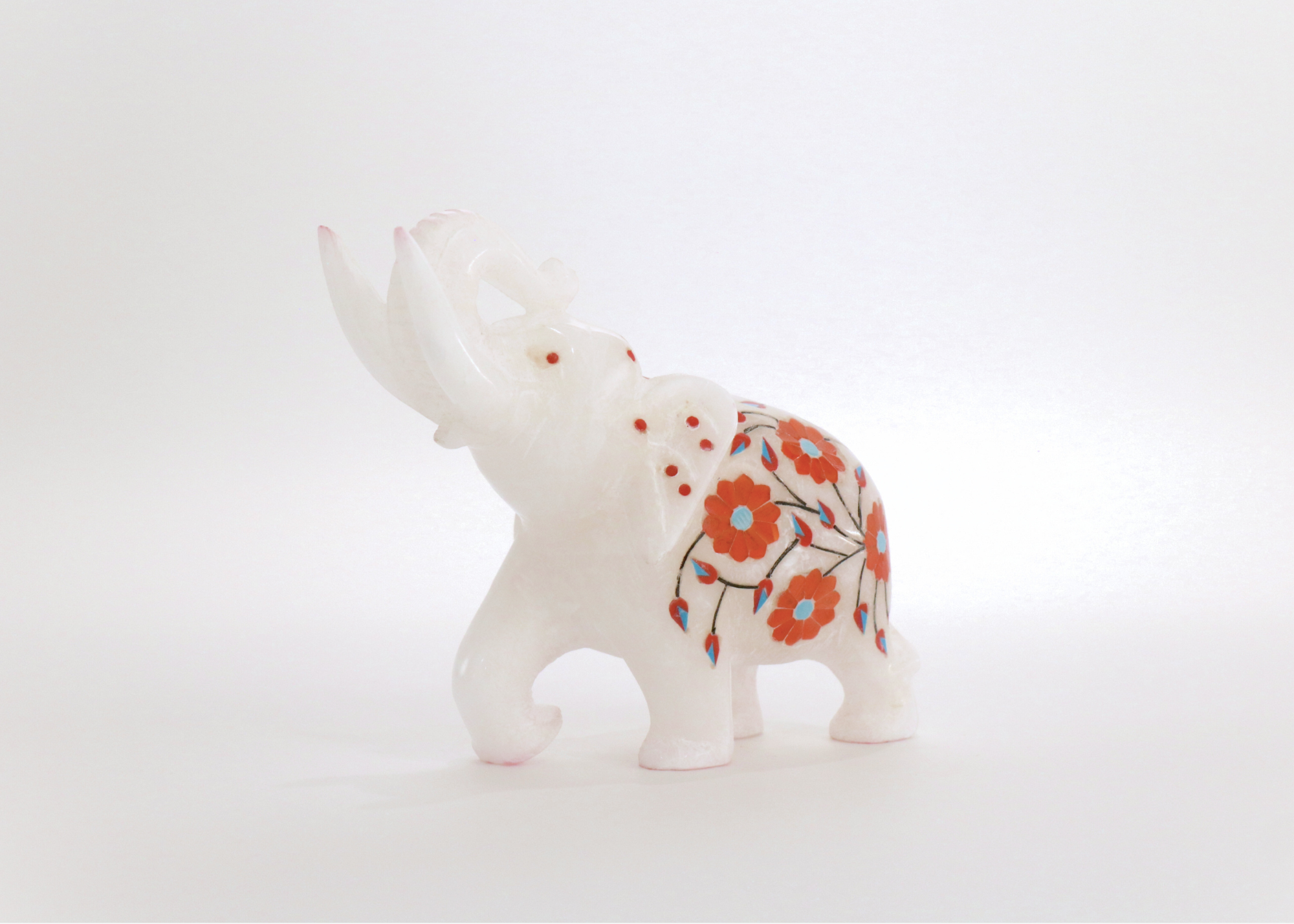 Elephant - White marble, semi-precious gemstones (13 cm)、mySite、topwebapps