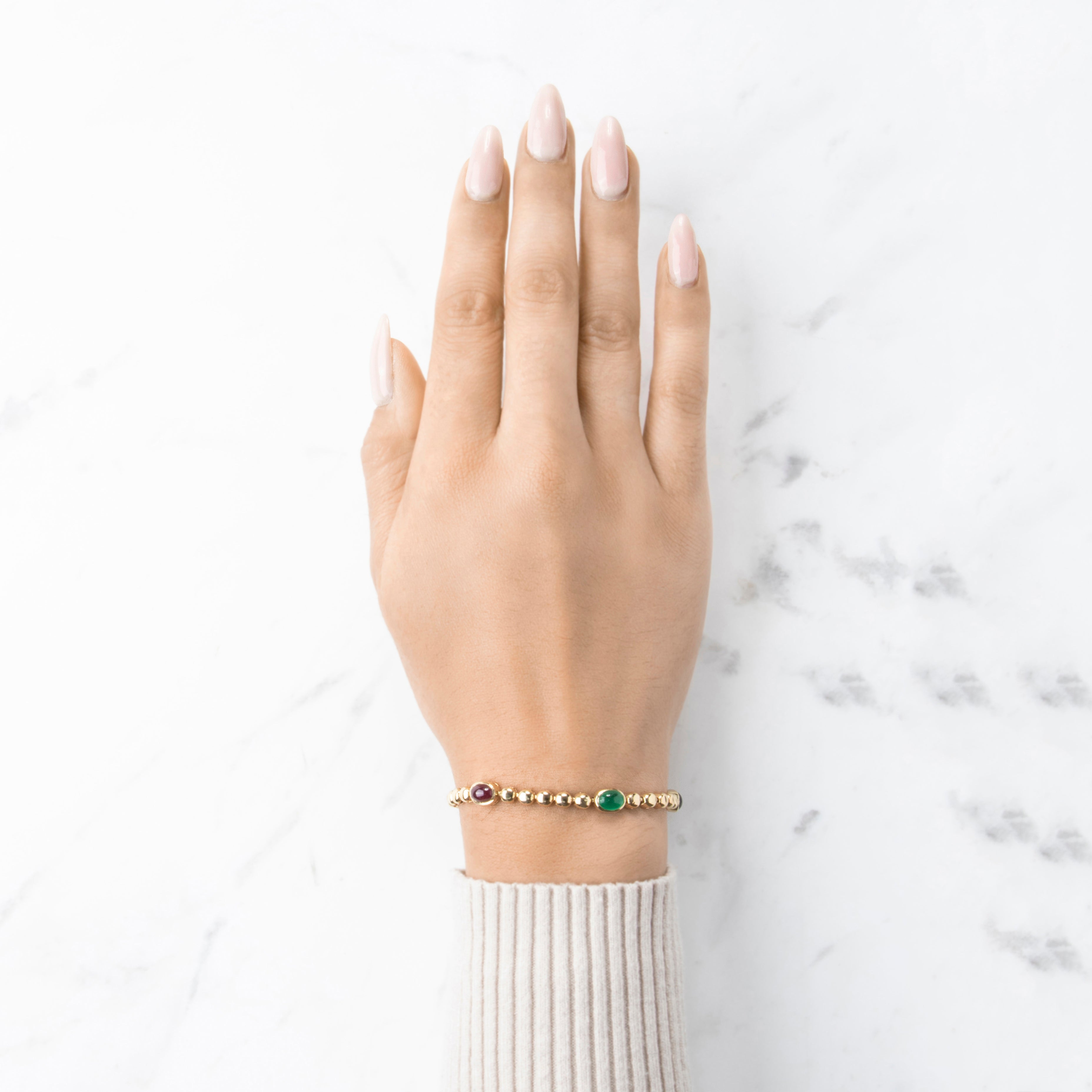 Vintage 14k Yellow Gold Ruby Sapphire Emerald Cabochon Link Bracelet 6.75、mySite、hinf8tx79