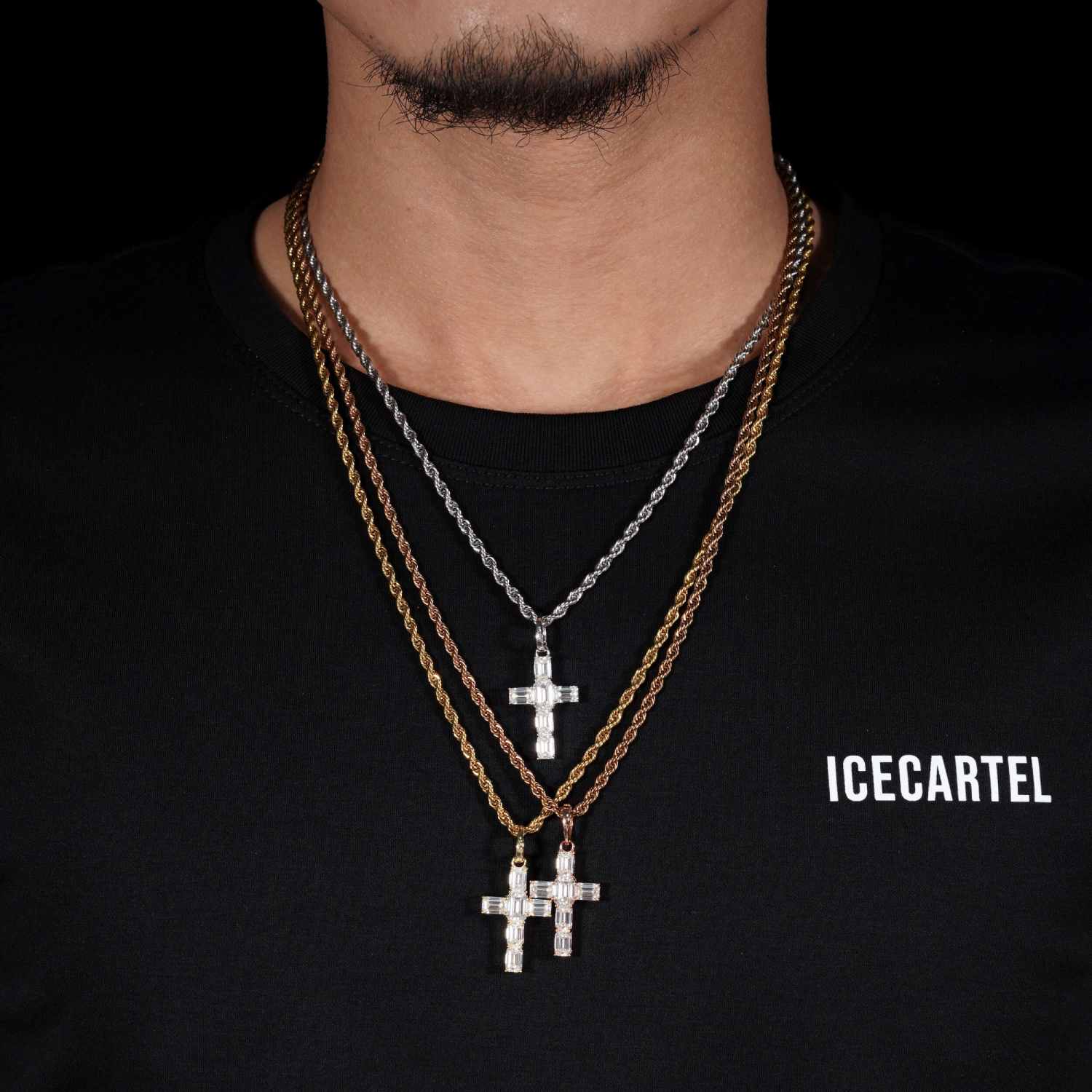 Moissanite Emerald Cut Mini Cross Pendant 14K Gold、mySite、hinf8tx79