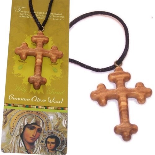  Byzantine olive wood extra-Smoothed Cross necklace ( 2 inches or 5 cm) - Necklace length is adjustable. Comes with Certi、mySite、elrpsem3k
