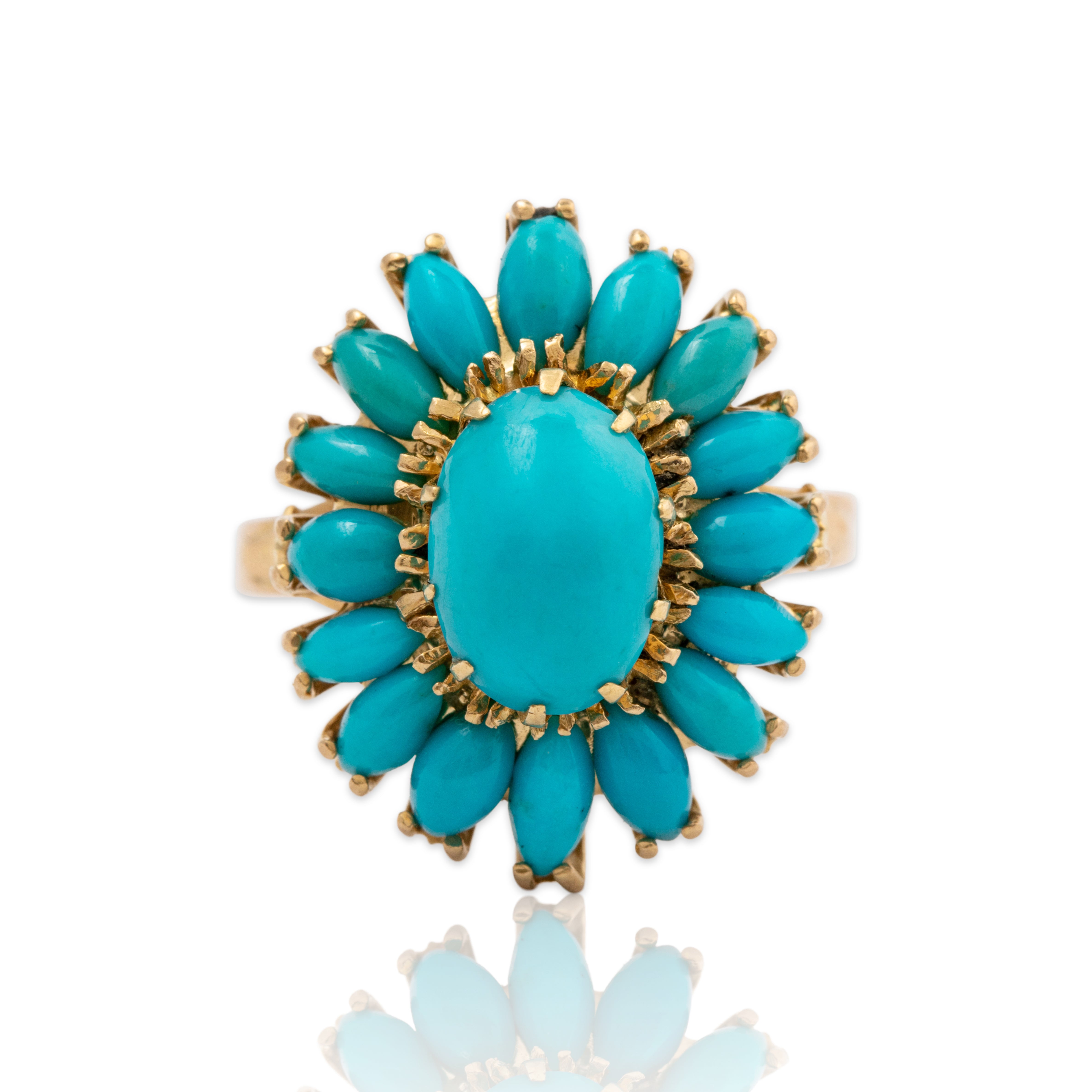 Vintage 18k Yellow Gold 4.68cttw Turquoise Halo Ring 6、mySite、hinf8tx79