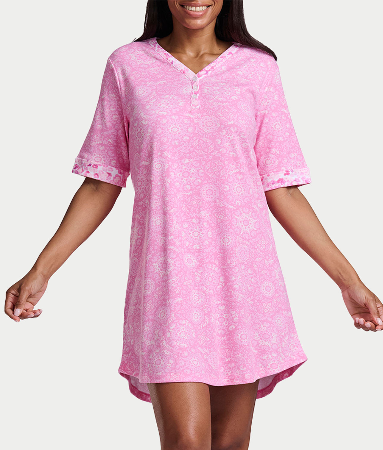  Plus Size Elbow Length Sleeve Henley Knit Sleep Shirt、mySite、justintrudeaud