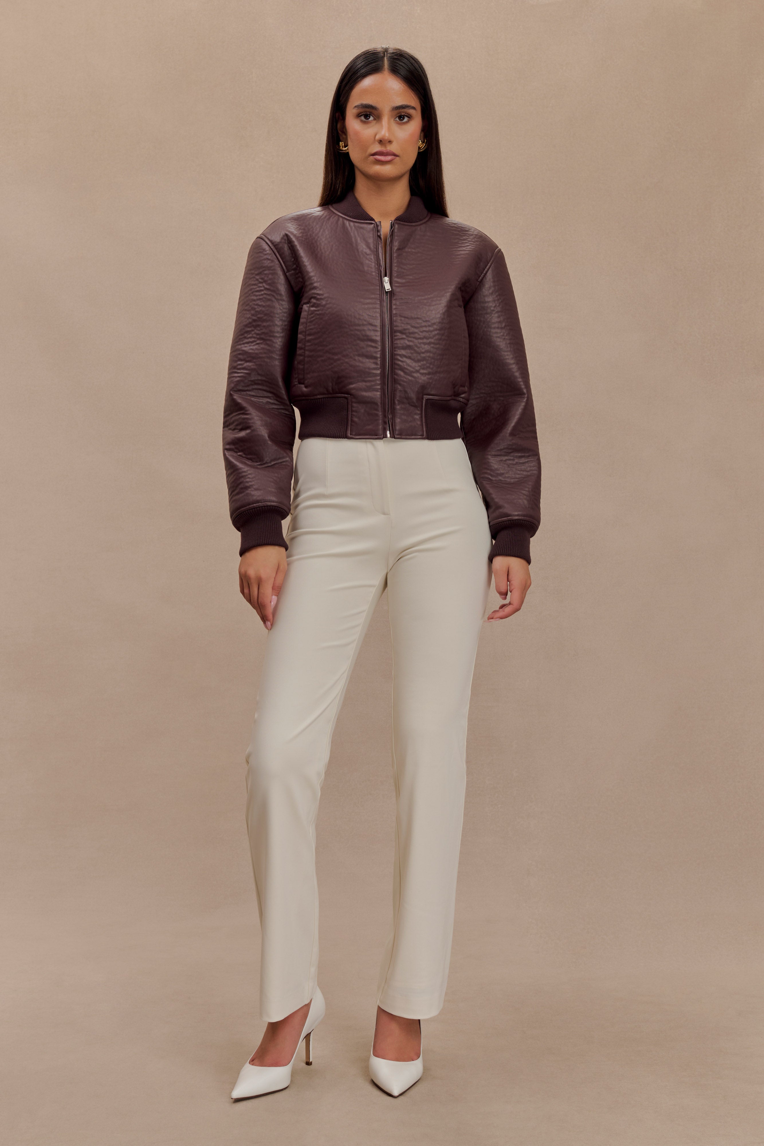 Codi Faux Leather Bomber Jacket - Merlot、mySite、solidvoid