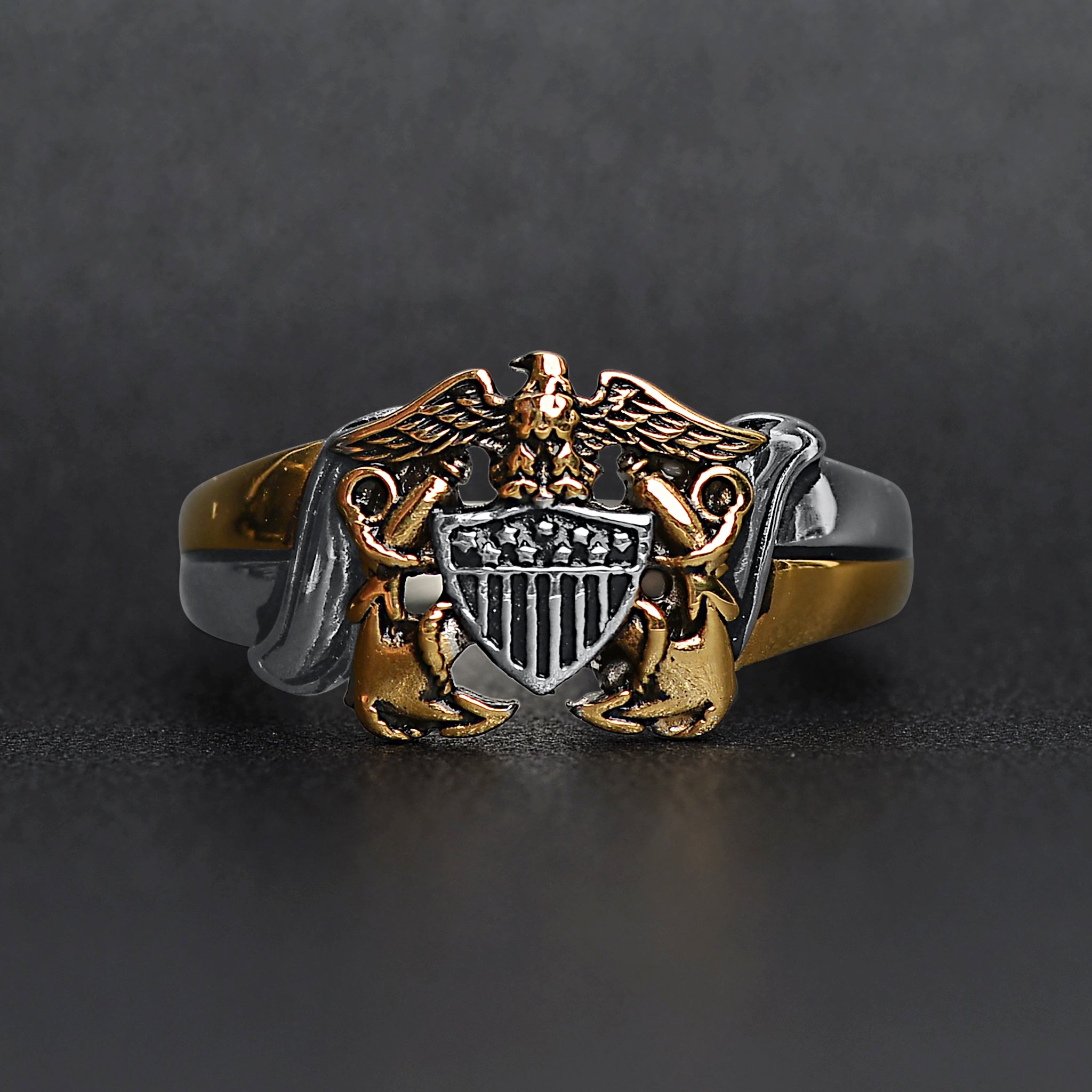 18K Gold PVD Stainless Steel United States Navy Two Tone Women's Ring / MCR6013、mySite、dreamappss