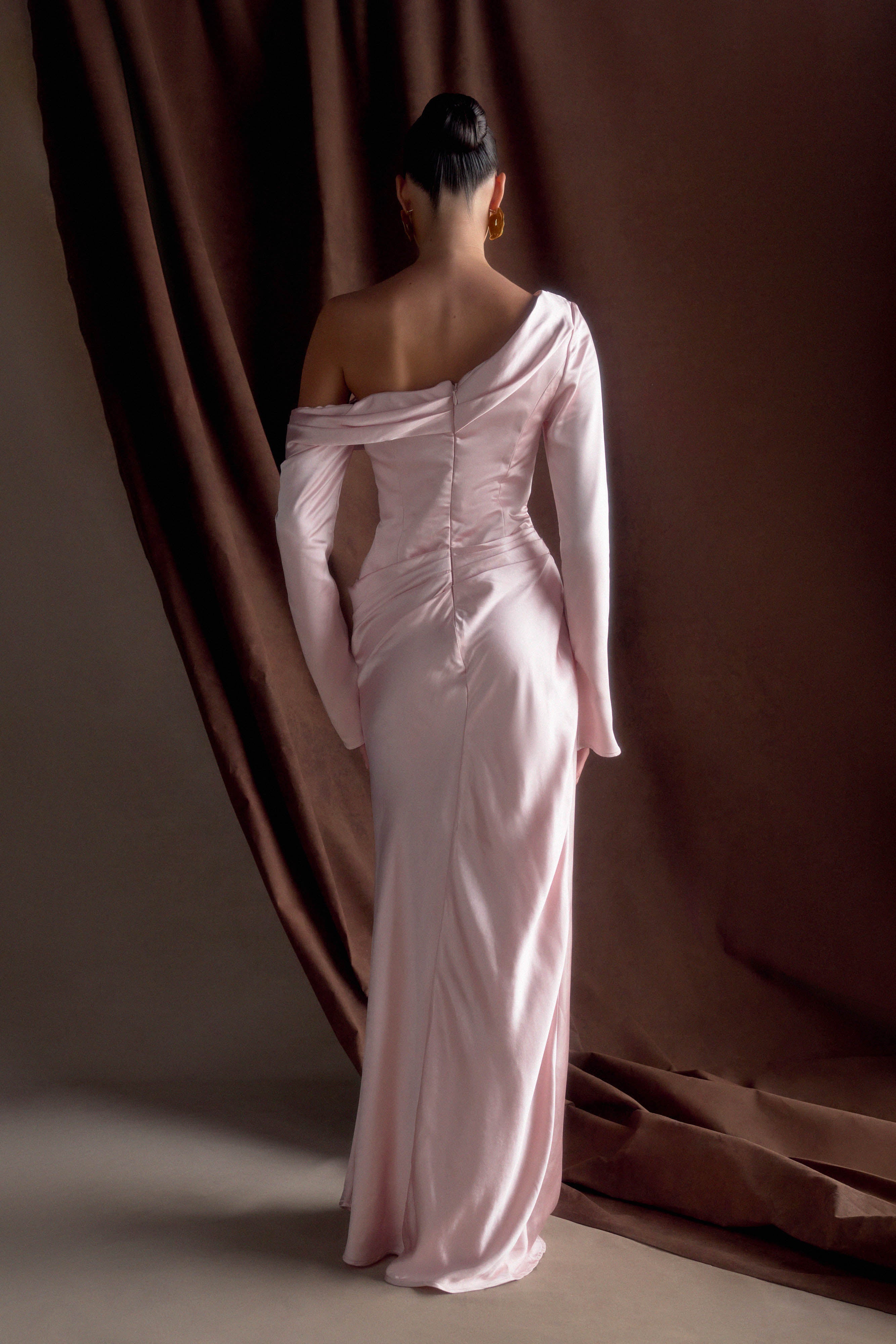 Iris Long Sleeve Satin Maxi Dress - Soft Pink、mySite、solidvoid